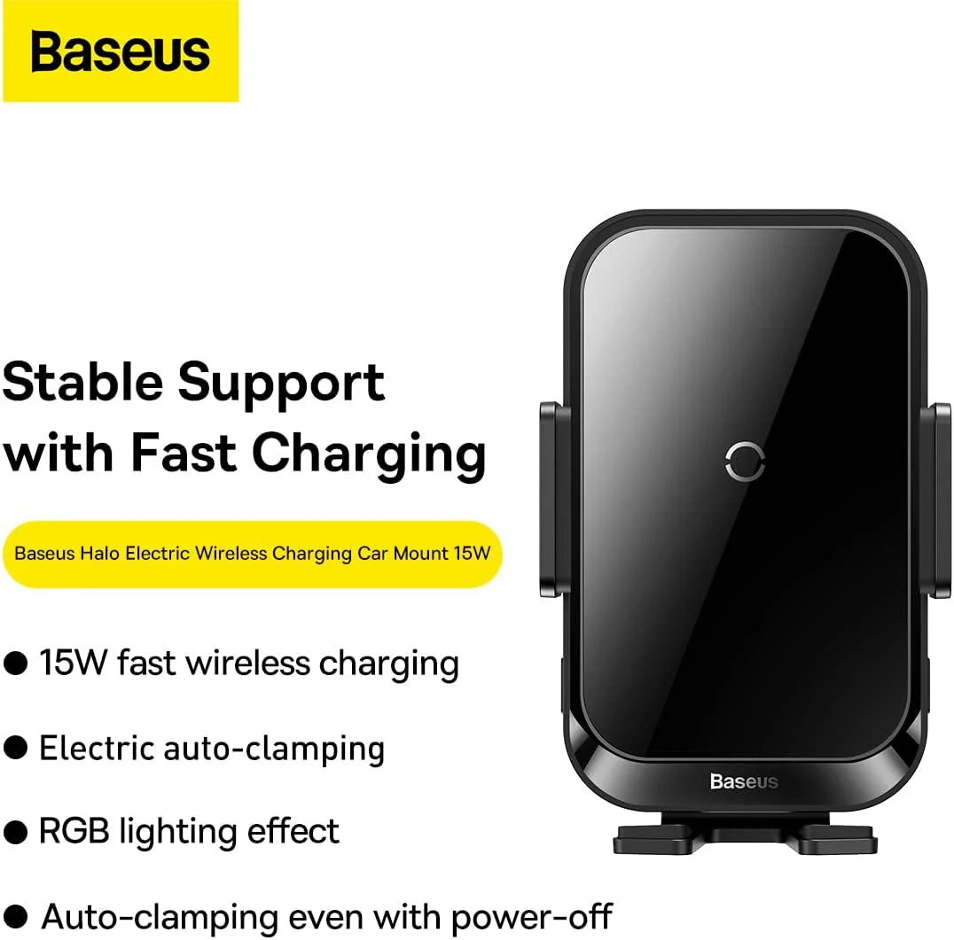 پایه نگهدارنده گوشی بیسوس 15 واتی بی سیم برای دریچه هوا، گیره خودکار، القای اتوماتیک و نورپردازی پویا مناسب برای آیفون 15 پرو مکس، سامسونگ S24 Ultra، ردمی نوت 13 و غیره - مشکی پایه نگهدارنده گوشی بیسوس 15 واتی بی سیم برای دریچه هوا، گیره خودکار، القای اتوماتیک و نورپردازی پویا مناسب برای آیفون 15 پرو مکس، سامسونگ S24 Ultra، ردمی نوت 13 و غیره - مشکی