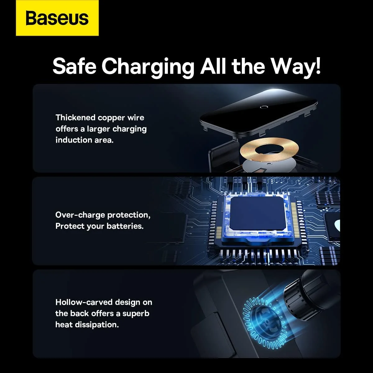 پایه نگهدارنده گوشی بیسوس 15 واتی بی سیم برای دریچه هوا، گیره خودکار، القای اتوماتیک و نورپردازی پویا مناسب برای آیفون 15 پرو مکس، سامسونگ S24 Ultra، ردمی نوت 13 و غیره - مشکی پایه نگهدارنده گوشی بیسوس 15 واتی بی سیم برای دریچه هوا، گیره خودکار، القای اتوماتیک و نورپردازی پویا مناسب برای آیفون 15 پرو مکس، سامسونگ S24 Ultra، ردمی نوت 13 و غیره - مشکی