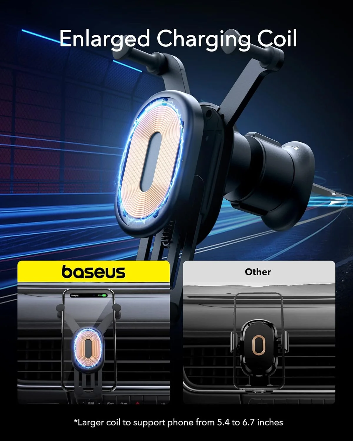 پایه نگهدارنده گوشی بیسوس با شارژر وایرلس 15 واتی، نصب آسان روی دریچه کولر، مناسب برای آیفون 14، 13، 12، 11، 10، 8 پرو مکس، سری سامسونگ گلکسی S و نوت، گوگل، ال‌جی و غیره