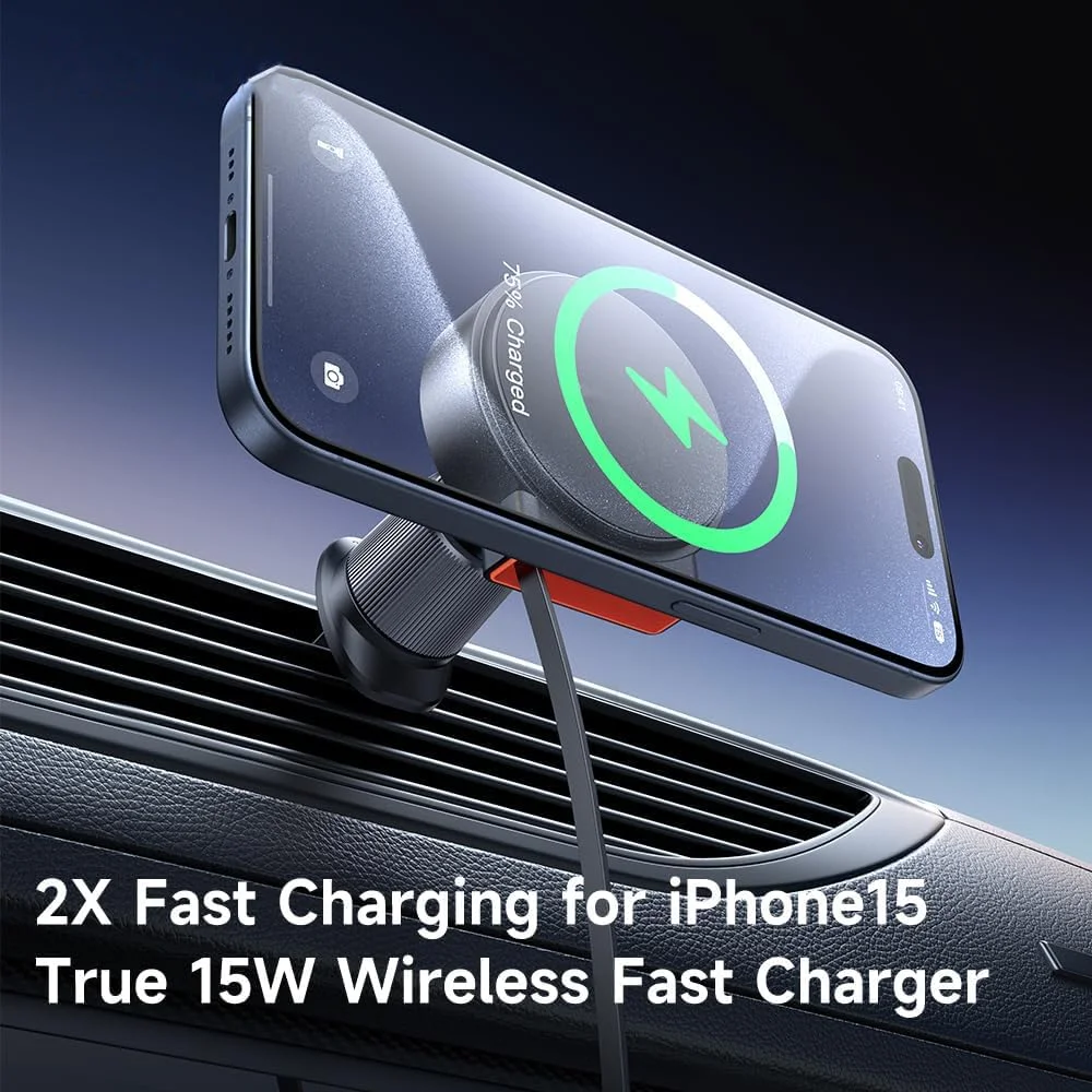 شارژر فندکی خودرو، شارژر فندکی جمع شونده 15 واتی، مجهز به کابل توسعه پذیر Type-C، شارژ سریع دوگانه، هولدر مغناطیسی تلفن همراه خودرو، مناسب برای دریچه خودرو