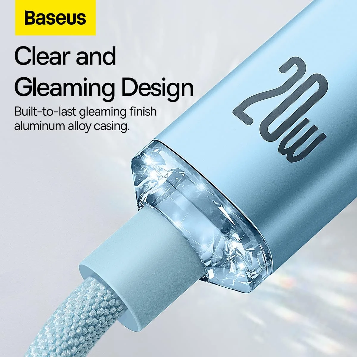 کابل تبدیل USB-C به لایتنینگ 20W Baseus Crystal Shine Series، کابل شارژ سریع بافته شده 1.2 متری آیفون با انتقال داده با سرعت بالا برای سری iPhone 14 Pro Max، iPhone 13 تا 6، iPad، AirPods و غیره