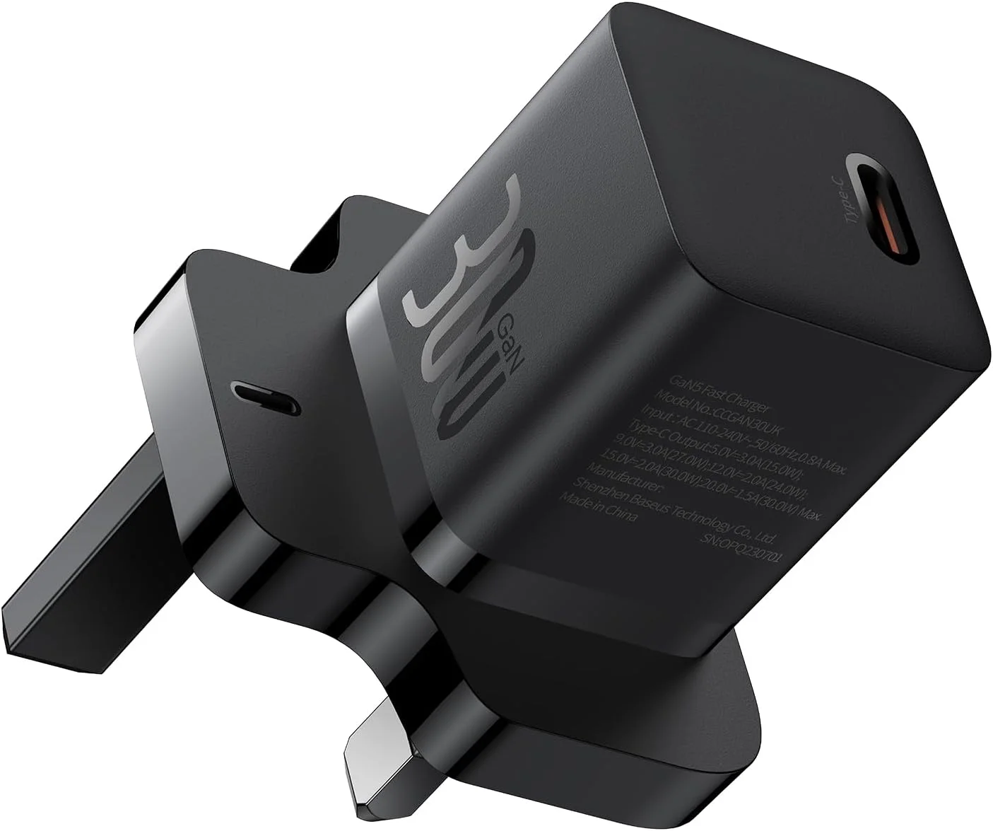 شارژر سریع 30 واتی Baseus GaN5 Mini، تک پورت Type-C، مشکی