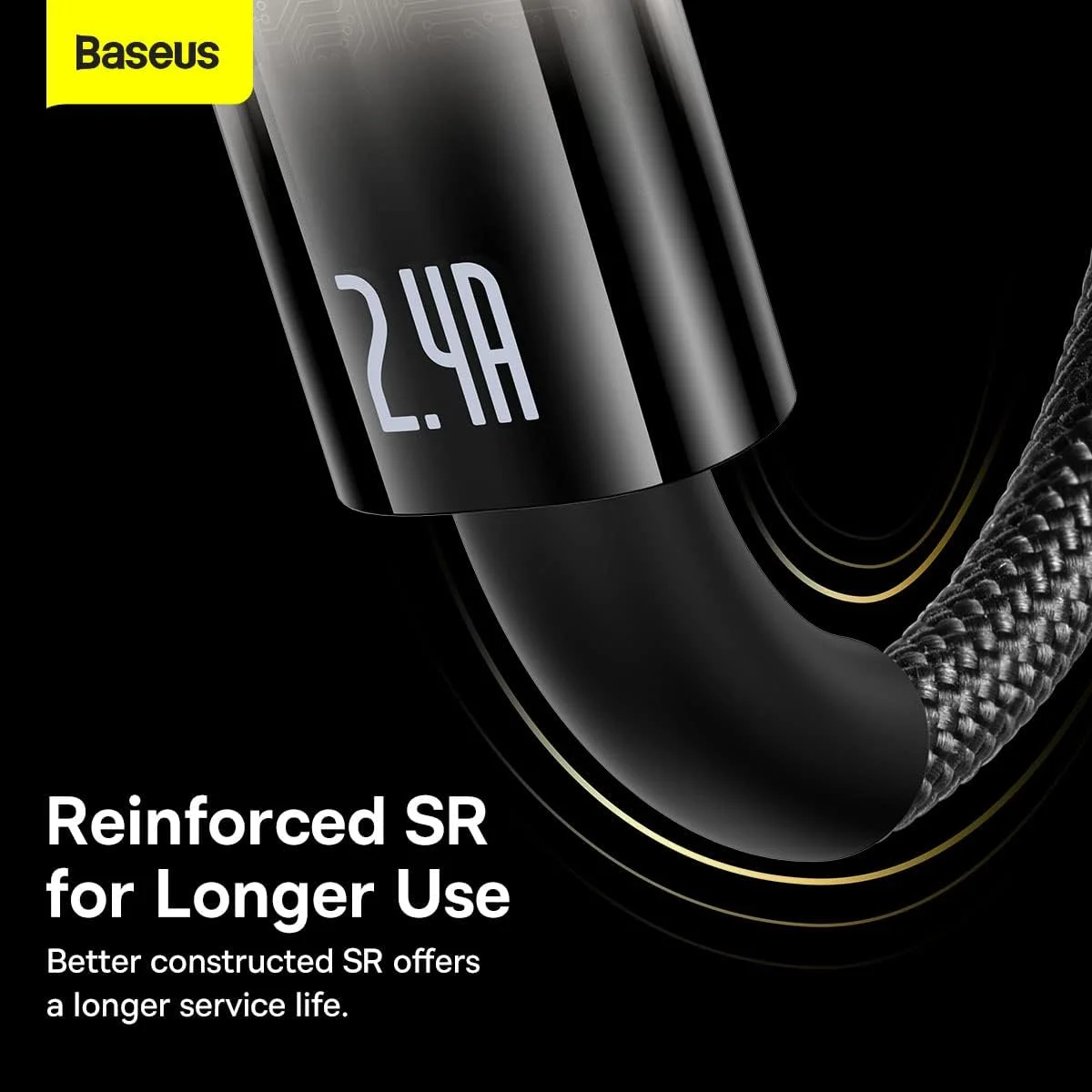 کابل شارژ سریع USB به لایتنینگ Baseus PD 2.4A، کابل انتقال داده با سرعت بالا با روکش نایلونی و قطع خودکار جریان، سازگار با iPhone 14 13 12 11 Pro Max, XS X 8 7 6, iPad, AirPods Pro (1 متری) - مشکی