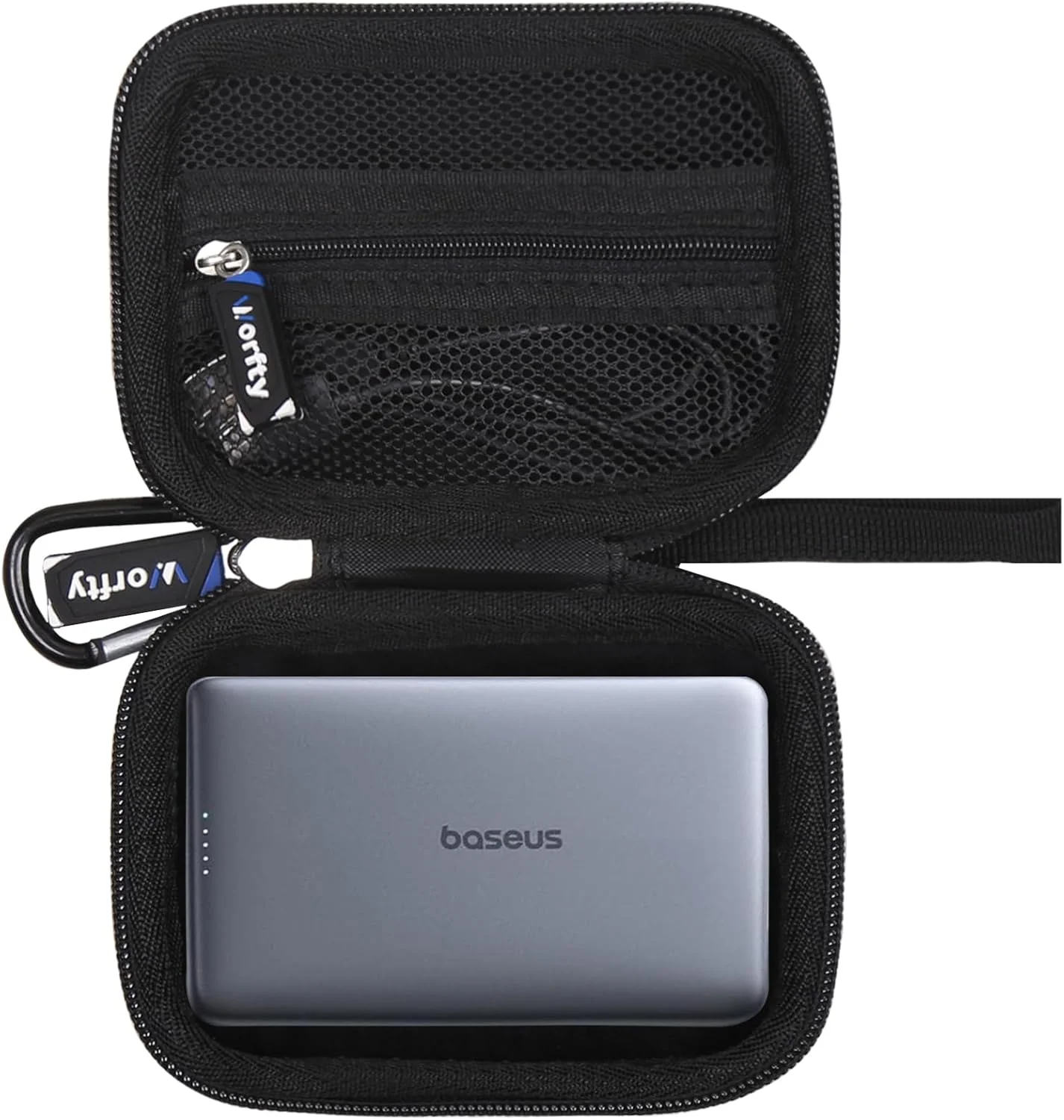 کیف محافظ Worfty برای پاوربانک Baseus Picogo با ضخامت 0.3 اینچ، شارژر قابل حمل 5000mAh به همراه کابل USB-C بافته شده - کیف محافظ مسافرتی (مشکی)