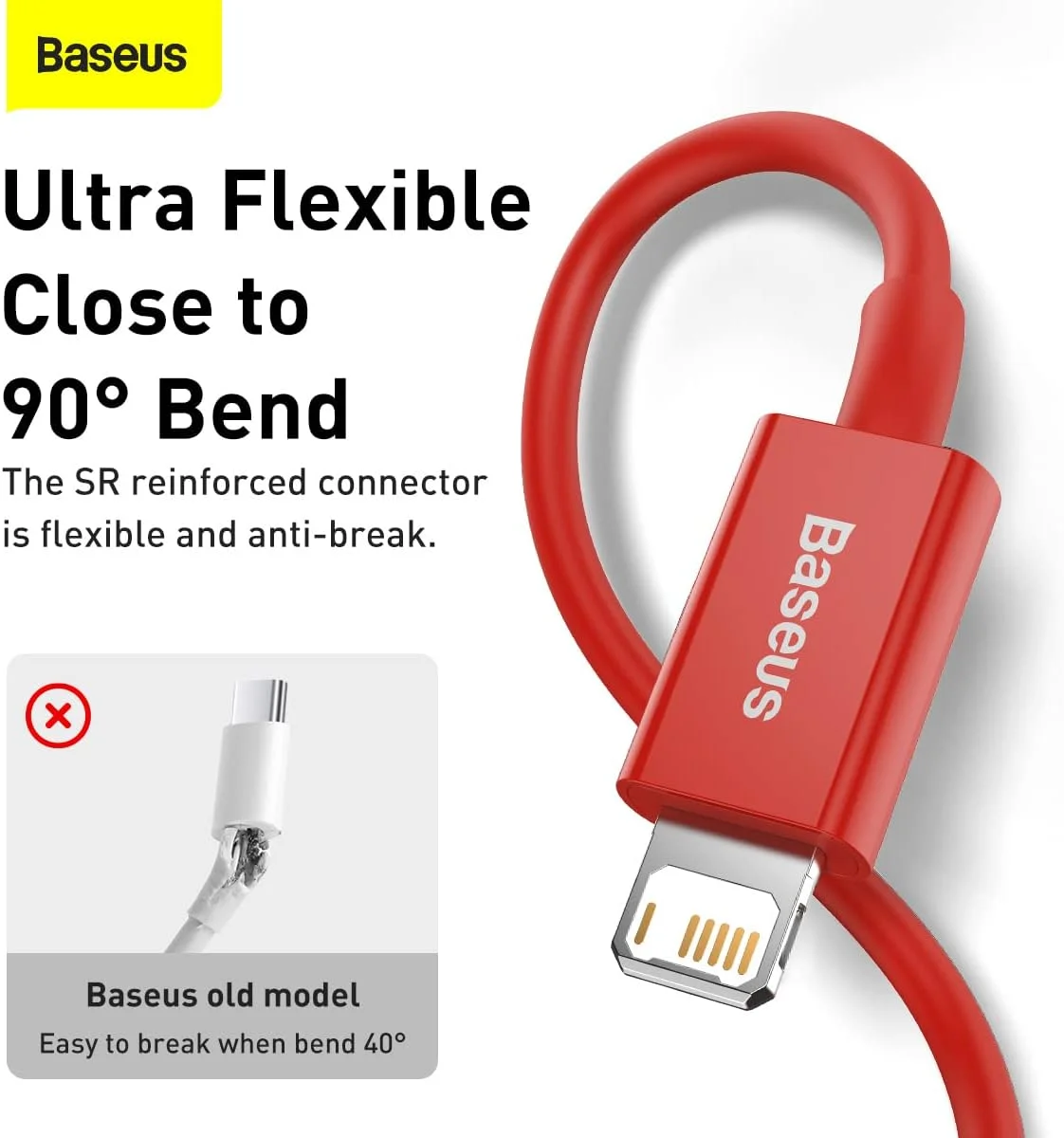 کابل شارژ سریع USB به لایتنینگ 2.4 آمپر Baseus سری Superior، کابل انتقال داده با سرعت بالا 480 مگابیت بر ثانیه سازگار با آیفون 14، 13، 12، 11 پرو مکس، XS، XR، X، 8، 7، 6، آیپد، ایرپاد و غیره (1 متر) - قرمز