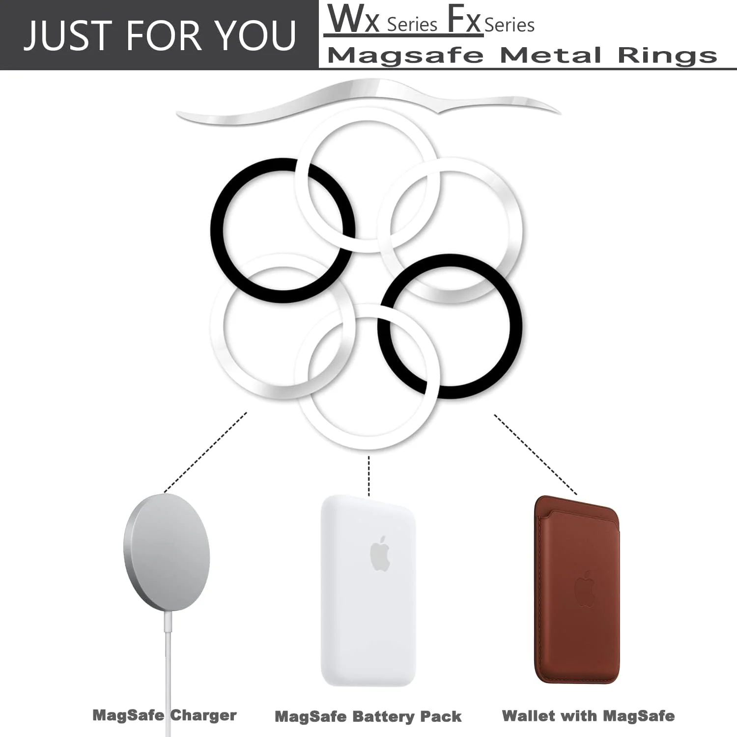 حلقه های فلزی WYNK WYNK برای شارژر بی سیم مغناطیسی، حلقه گرد 59 میلی متر / 2.32 اینچ، شارژر بی سیم مغناطیسی خودرو، نگهدارنده تلفن خودرو (2 مشکی + 2 نقره ای)