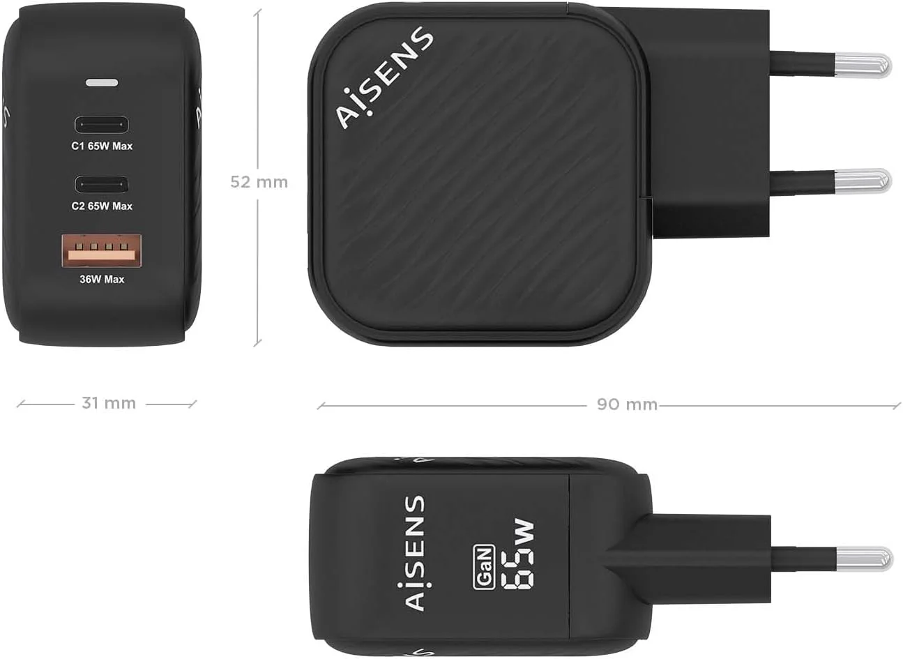 شارژر 65 واتی GaN آیسنس با 2 پورت USB-C PD3.0 QC4.0 و 1 پورت USB-A QC3.0 - مشکی شارژر 65 واتی GaN آیسنس با 2 پورت USB-C PD3.0 QC4.0 و 1 پورت USB-A QC3.0 - مشکی