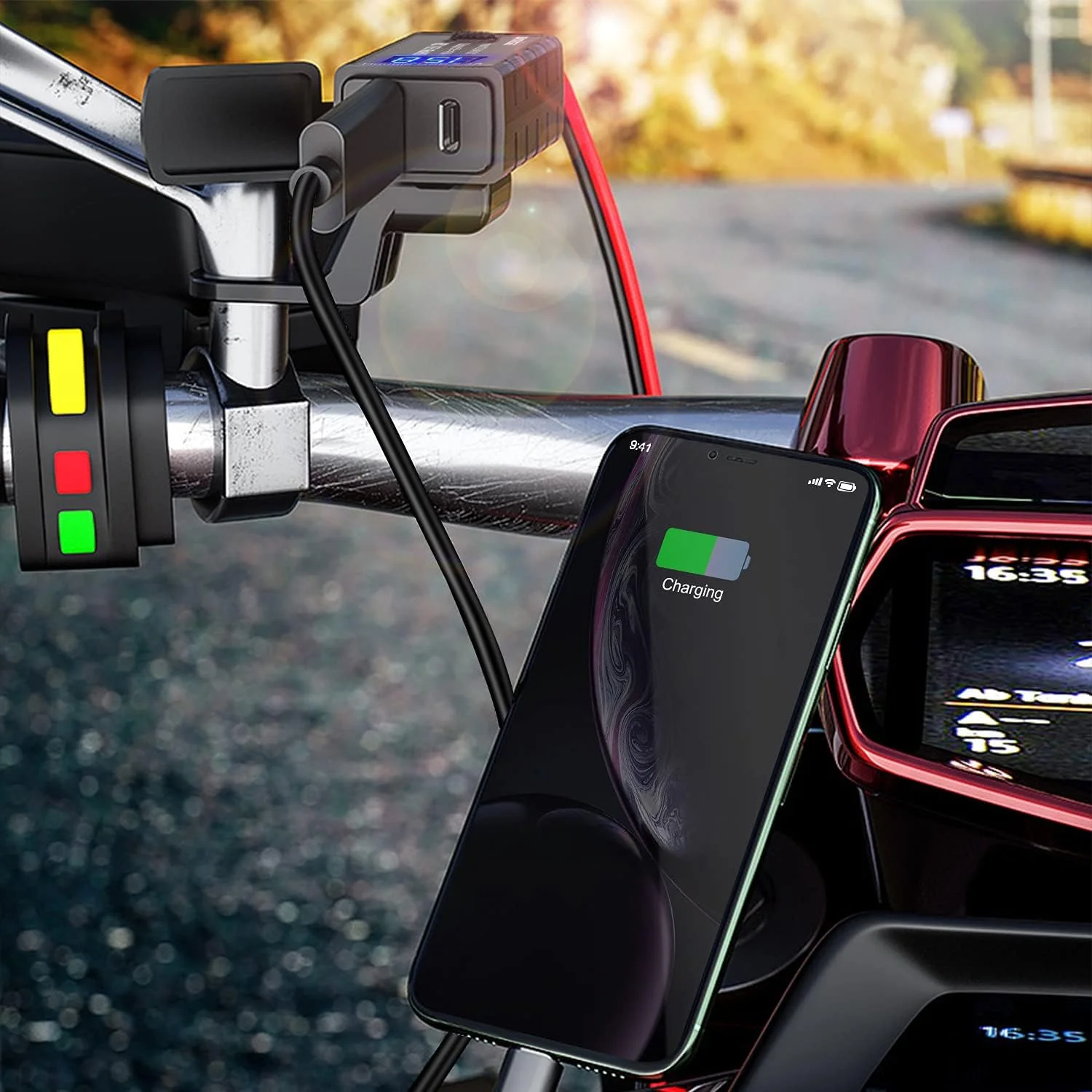 آداپتور شارژر USB موتور سیکلت BATIGE، SAE به USB Type C و شارژ سریع USB 3.0 با ولت متر، کلید روشن/خاموش و کابل افزایش طول SAE ضد آب 3.6 فوتی، 3 گزینه نصب برای GPS، تلفن هوشمند، دوربین آداپتور شارژر USB موتور سیکلت BATIGE، SAE به USB Type C و شارژ سریع USB 3.0 با ولت متر، کلید روشن/خاموش و کابل افزایش طول SAE ضد آب 3.6 فوتی، 3 گزینه نصب برای GPS، تلفن هوشمند، دوربین