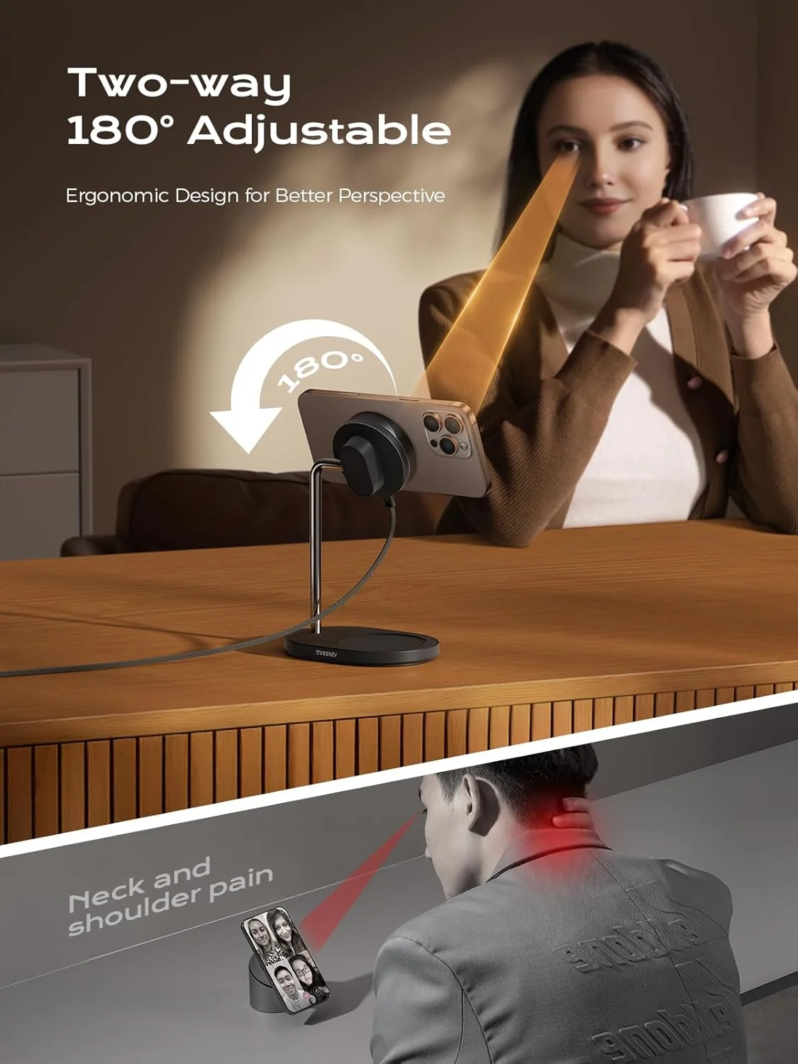 استند شارژ THREEKEY، برای شارژر MagSafe با چرخش 180 درجه، پد شارژ سریع Qi2 15W با آهنرباهای دو طرفه، استند شارژر بی سیم مغناطیسی برای سری iPhone 16-12 / Airpods (مشکی TZH103) استند شارژ THREEKEY، برای شارژر MagSafe با چرخش 180 درجه، پد شارژ سریع Qi2 15W با آهنرباهای دو طرفه، استند شارژر بی سیم مغناطیسی برای سری iPhone 16-12 / Airpods (مشکی TZH103)