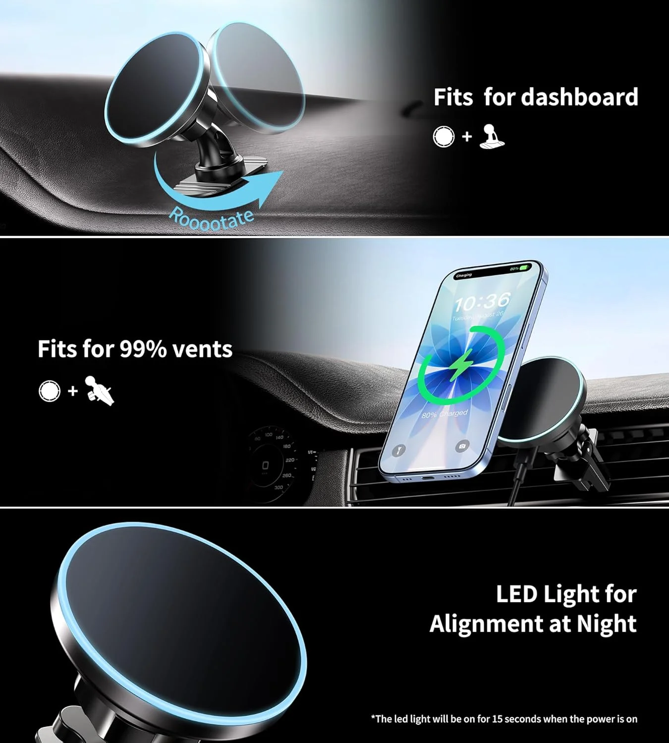 پایه نگهدارنده گوشی مغناطیسی BHHB برای شارژر خودرو، [به روز شده 2024] شارژر بی سیم مغناطیسی 15 واتی 2 در 1، مناسب برای شارژر خودرو Magsafe، پایه نگهدارنده گوشی دریچه/داشبورد برای سری آیفون 16 15 14 13 12 (فیروزه ای)