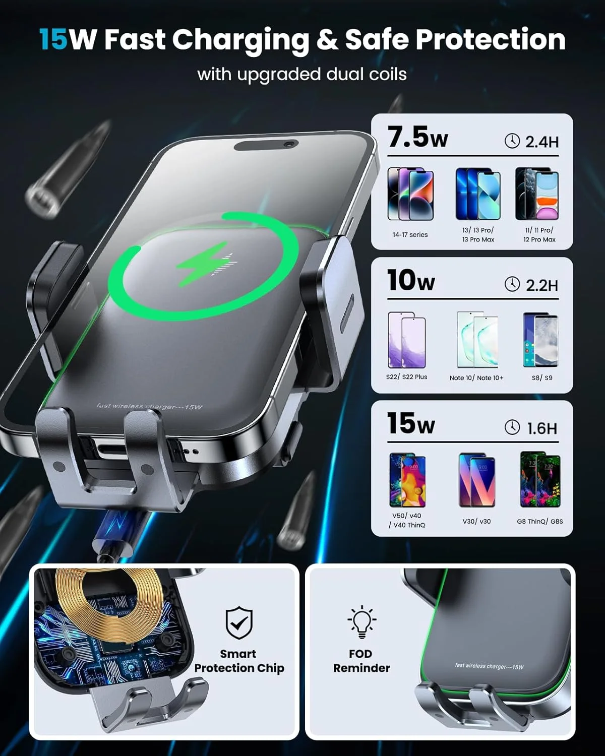 شارژر بیسیم دو سیمپیچ APPS2Car، شارژ سریع 15 واتی با گیره اتوماتیک، پایه نگهدارنده فنجانی، پایه نگهدارنده گوشی با قابلیت تنظیم ارتفاع و زاویه برای آیفون 16 15 14 13، سامسونگ، الجی و غیره شارژر بیسیم دو سیمپیچ APPS2Car، شارژ سریع 15 واتی با گیره اتوماتیک، پایه نگهدارنده فنجانی، پایه نگهدارنده گوشی با قابلیت تنظیم ارتفاع و زاویه برای آیفون 16 15 14 13، سامسونگ، الجی و غیره