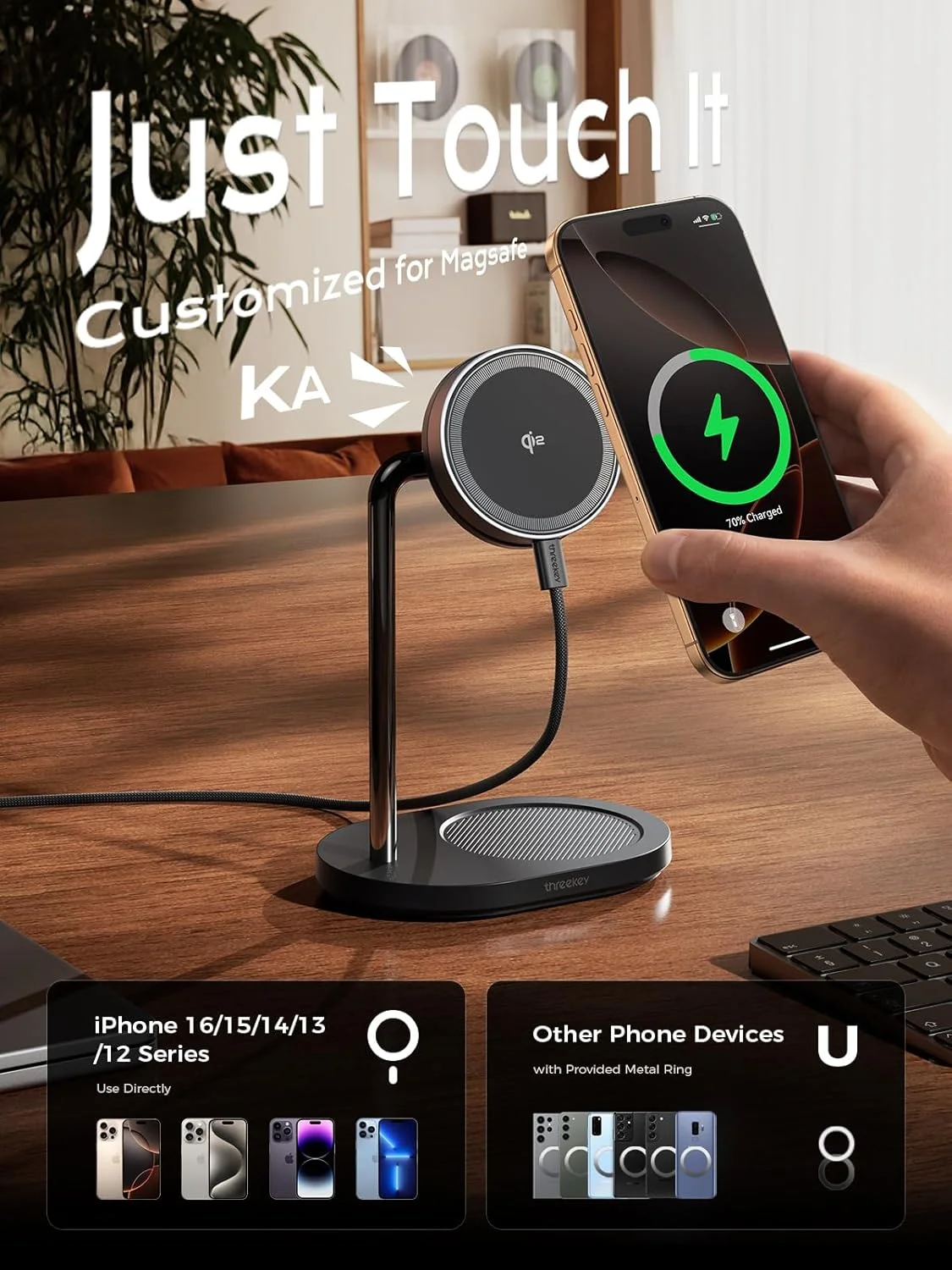 استند شارژ THREEKEY، برای شارژر MagSafe با چرخش 180 درجه، پد شارژ سریع Qi2 15W با آهنرباهای دو طرفه، استند شارژر بی سیم مغناطیسی برای سری iPhone 16-12 / Airpods (مشکی TZH103) استند شارژ THREEKEY، برای شارژر MagSafe با چرخش 180 درجه، پد شارژ سریع Qi2 15W با آهنرباهای دو طرفه، استند شارژر بی سیم مغناطیسی برای سری iPhone 16-12 / Airpods (مشکی TZH103)