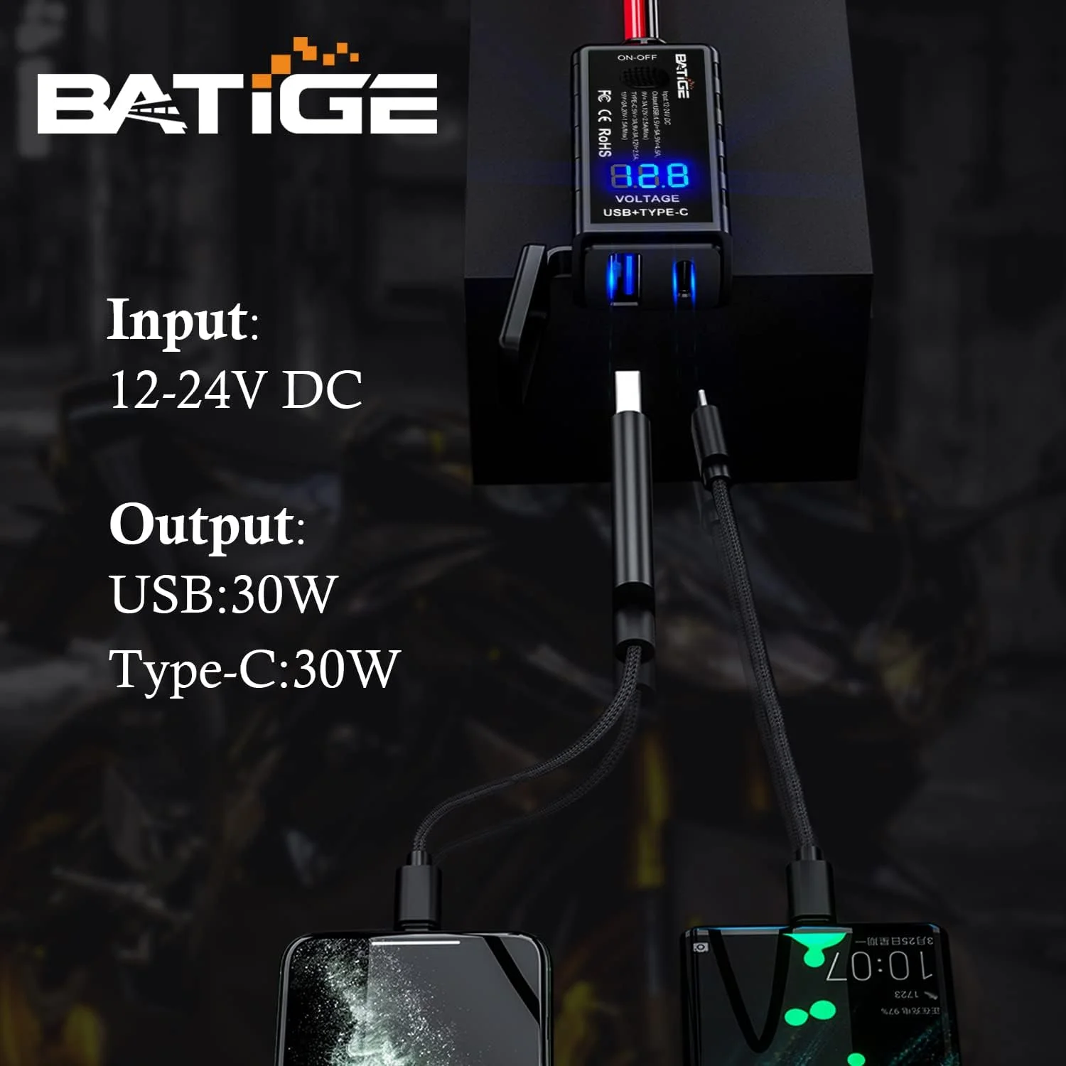 آداپتور شارژر USB موتور سیکلت BATIGE، SAE به USB Type C و شارژ سریع USB 3.0 با ولت متر، کلید روشن/خاموش و کابل افزایش طول SAE ضد آب 3.6 فوتی، 3 گزینه نصب برای GPS، تلفن هوشمند، دوربین آداپتور شارژر USB موتور سیکلت BATIGE، SAE به USB Type C و شارژ سریع USB 3.0 با ولت متر، کلید روشن/خاموش و کابل افزایش طول SAE ضد آب 3.6 فوتی، 3 گزینه نصب برای GPS، تلفن هوشمند، دوربین