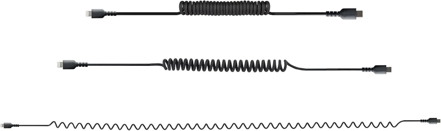 کابل لایتنینگ به USB-C یک متری (3 فوتی) StarTech.com، دارای گواهی MFi، کابل شارژ آیفون فنری، مشکی، ژاکت TPE بادوام با الیاف آرامید، کابل لایتنینگ فنری سنگین کابل لایتنینگ به USB-C یک متری (3 فوتی) StarTech.com، دارای گواهی MFi، کابل شارژ آیفون فنری، مشکی، ژاکت TPE بادوام با الیاف آرامید، کابل لایتنینگ فنری سنگین