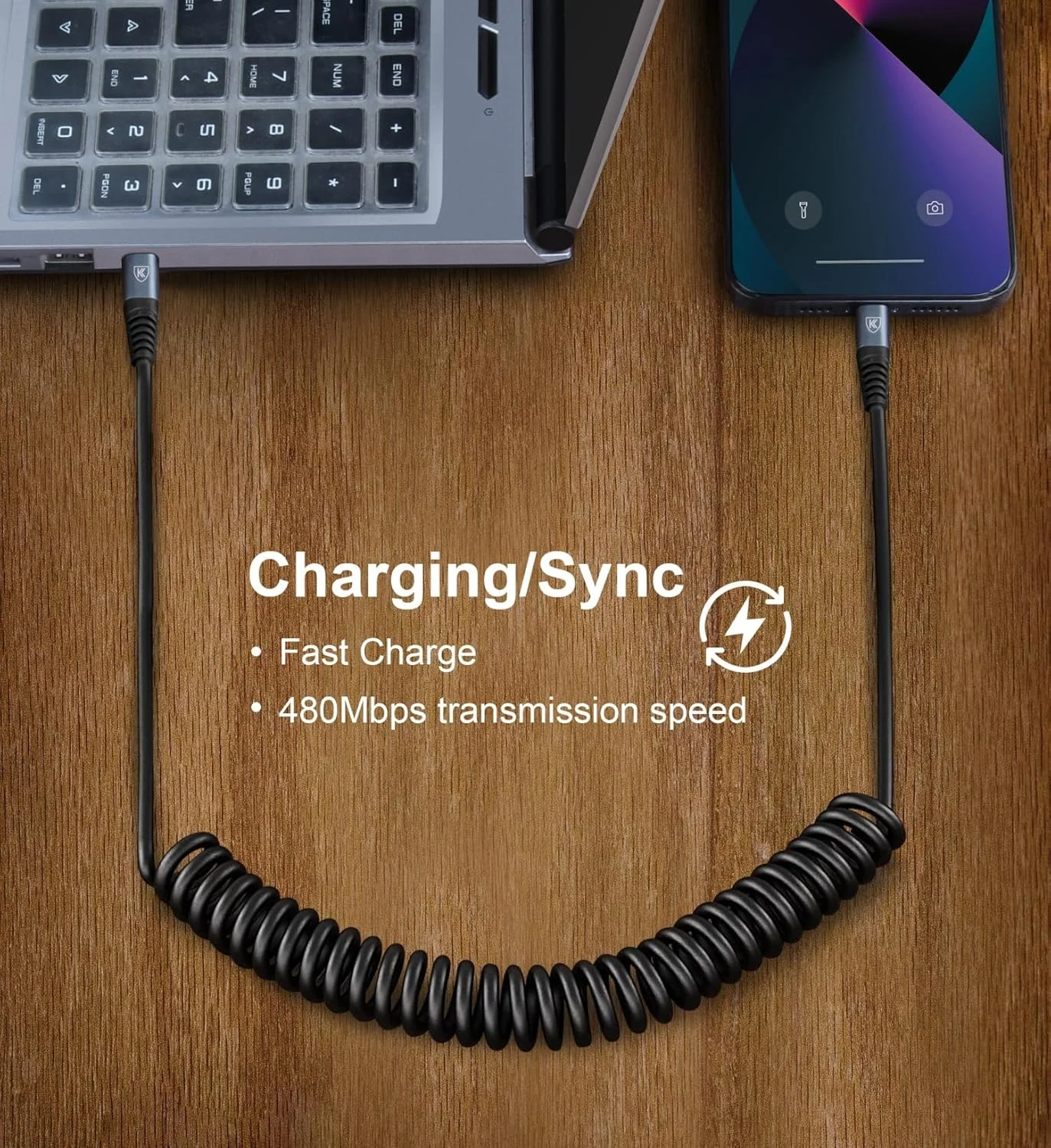 کابل USB-C به USB-C کیودا [90 سانتیمتر + 180 سانتیمتر]، بسته 2 عددی کابل شارژ فنری USB-C برای خودرو، کابل شارژ سریع Type C سازگار با iPhone 17/16/15/Plus/Pro/Pro Max/MacBook Pro 2020/Samsung Galaxy S23