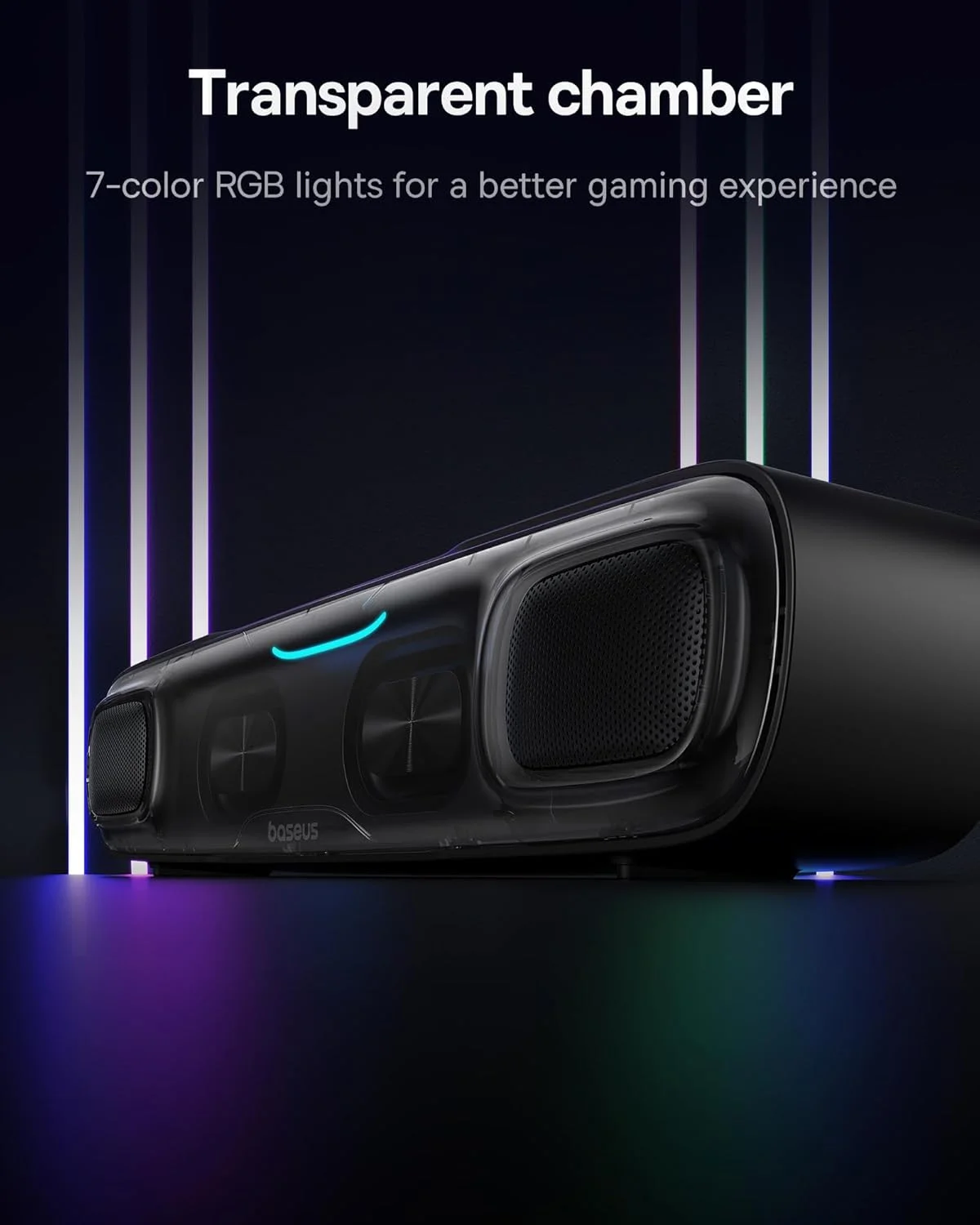 اسپیکر ساندبار تکی بی سیم بیسوس با بلوتوث 5.3، ساندبار کوچک با کنترل از طریق اپلیکیشن، سه حالت صوتی، RGB هفت رنگ، صدای کابلی با میکروفون برای تلویزیون، کامپیوتر، پروژکتورها (باتری) اسپیکر ساندبار تکی بی سیم بیسوس با بلوتوث 5.3، ساندبار کوچک با کنترل از طریق اپلیکیشن، سه حالت صوتی، RGB هفت رنگ، صدای کابلی با میکروفون برای تلویزیون، کامپیوتر، پروژکتورها (باتری)