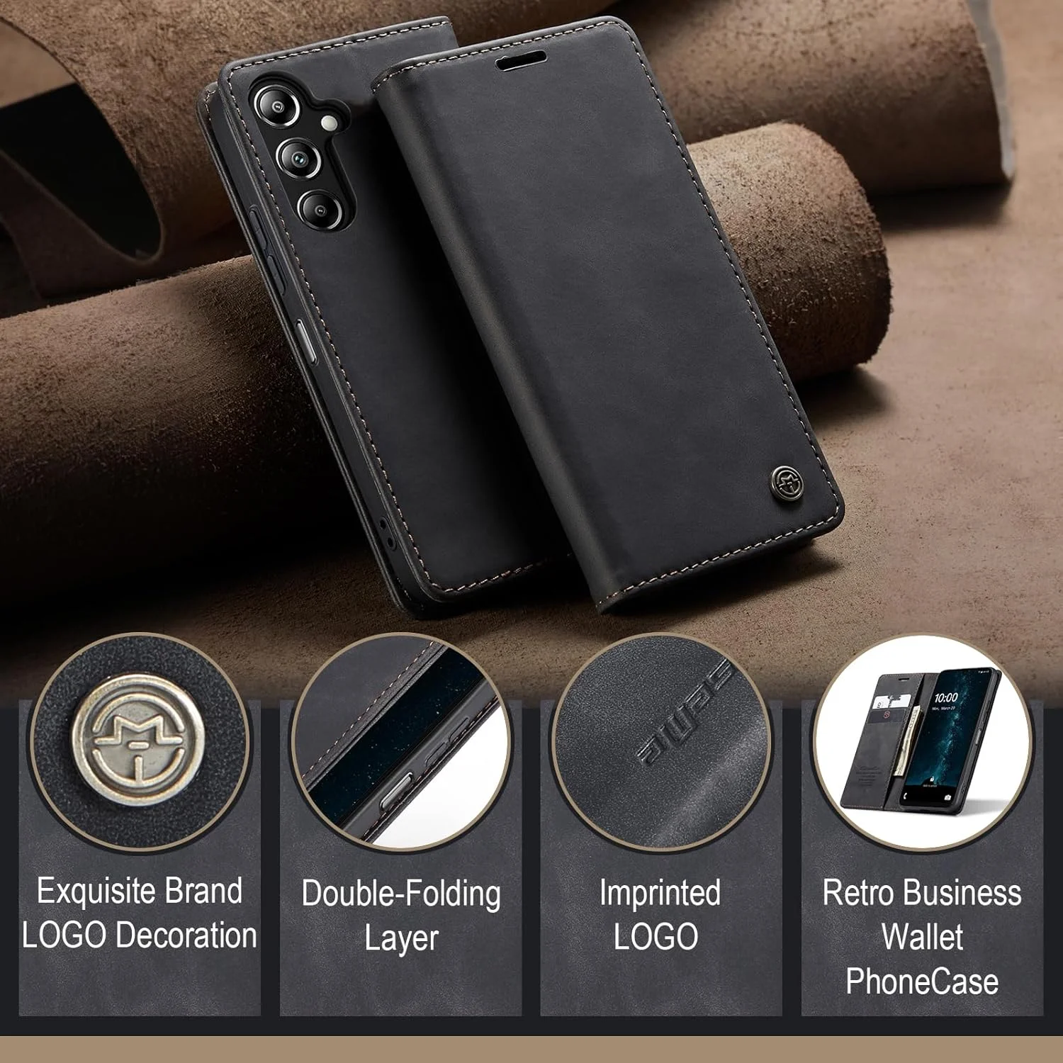 کیف پول چرمی سازگار با گوشی سامسونگ گلکسی A16 5G، دارای جای کارت اعتباری با محافظ RFID، کاور محافظ ضد ضربه تاشو، مناسب برای آقایان و بانوان (مشکی) کیف پول چرمی سازگار با گوشی سامسونگ گلکسی A16 5G، دارای جای کارت اعتباری با محافظ RFID، کاور محافظ ضد ضربه تاشو، مناسب برای آقایان و بانوان (مشکی)