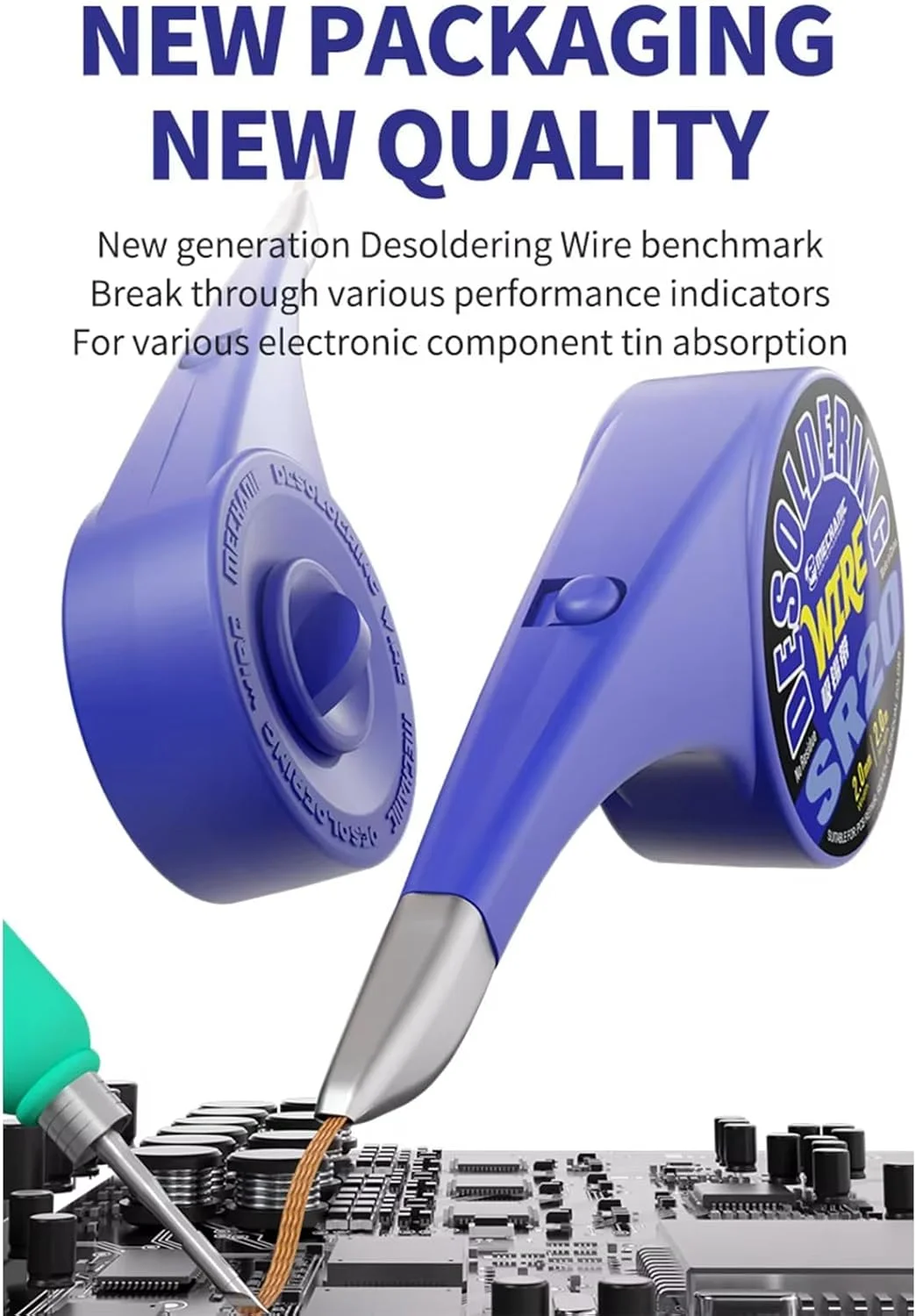 فتیله سیم لحیم، فتیله های بافته شده برای برداشتن لحیم، پاک کننده فتیله لحیم، سیم قلع گیر فتیله ای ضد سوزش برای تعمیر قطعات الکترونیکی (عرض 3.5 میلی متر، طول 2 متر)