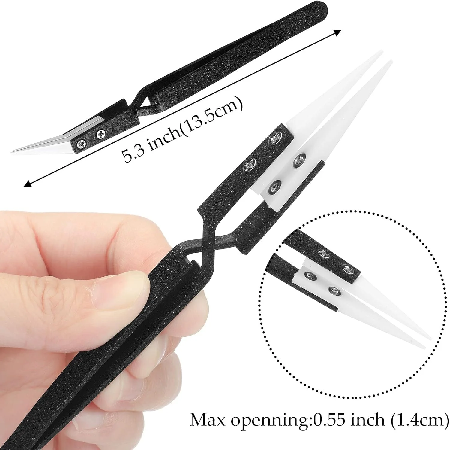 موچین معکوس KASTWAVE، ست 3 عددی موچین دقیق قفل شونده متقاطع مشکی با نوک سرامیکی برای لحیم کاری الکترونیکی، ابزار موچین لحیم کاری با نوک سرامیکی