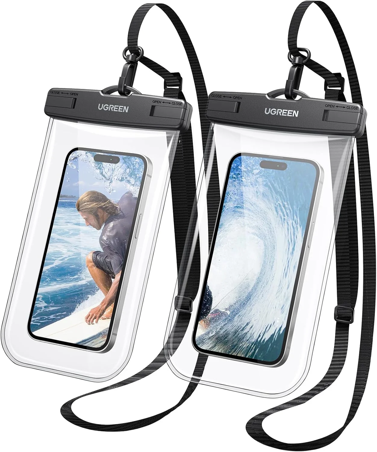 کیف ضد آب گوشی UGREEN، دارای گواهی IPX8 تا عمق 30 متر، مناسب برای گوشی های تا 7.2 اینچ، سازگار با سری iPhone 17/16/15/14، S24 S25 Ultra، بسته 2 عددی