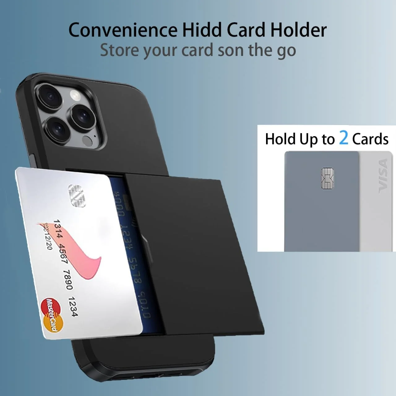 Case for iPhone 16 Pro Max with Card Holder, Military Drop Heavy Duty Protective, Dual Layer Shockproof with Hidden Card Slot, Wallet Case for Women&Men, Black