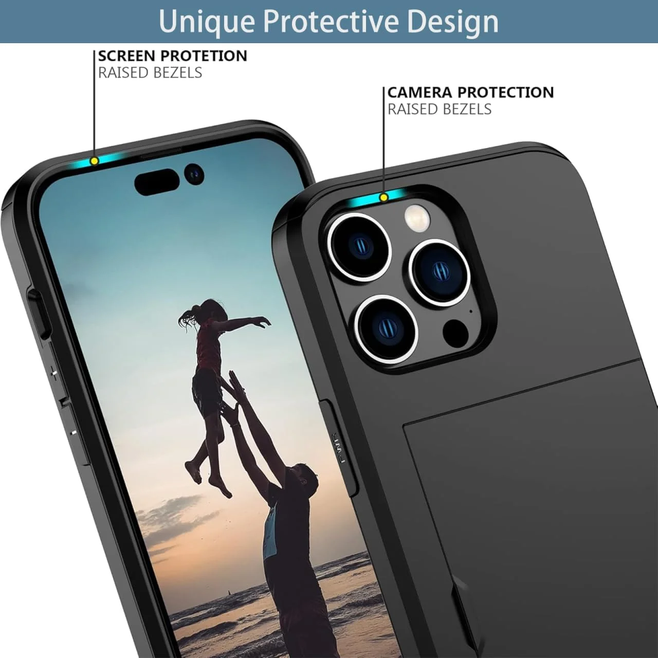 Case for iPhone 16 Pro Max with Card Holder, Military Drop Heavy Duty Protective, Dual Layer Shockproof with Hidden Card Slot, Wallet Case for Women&Men, Black