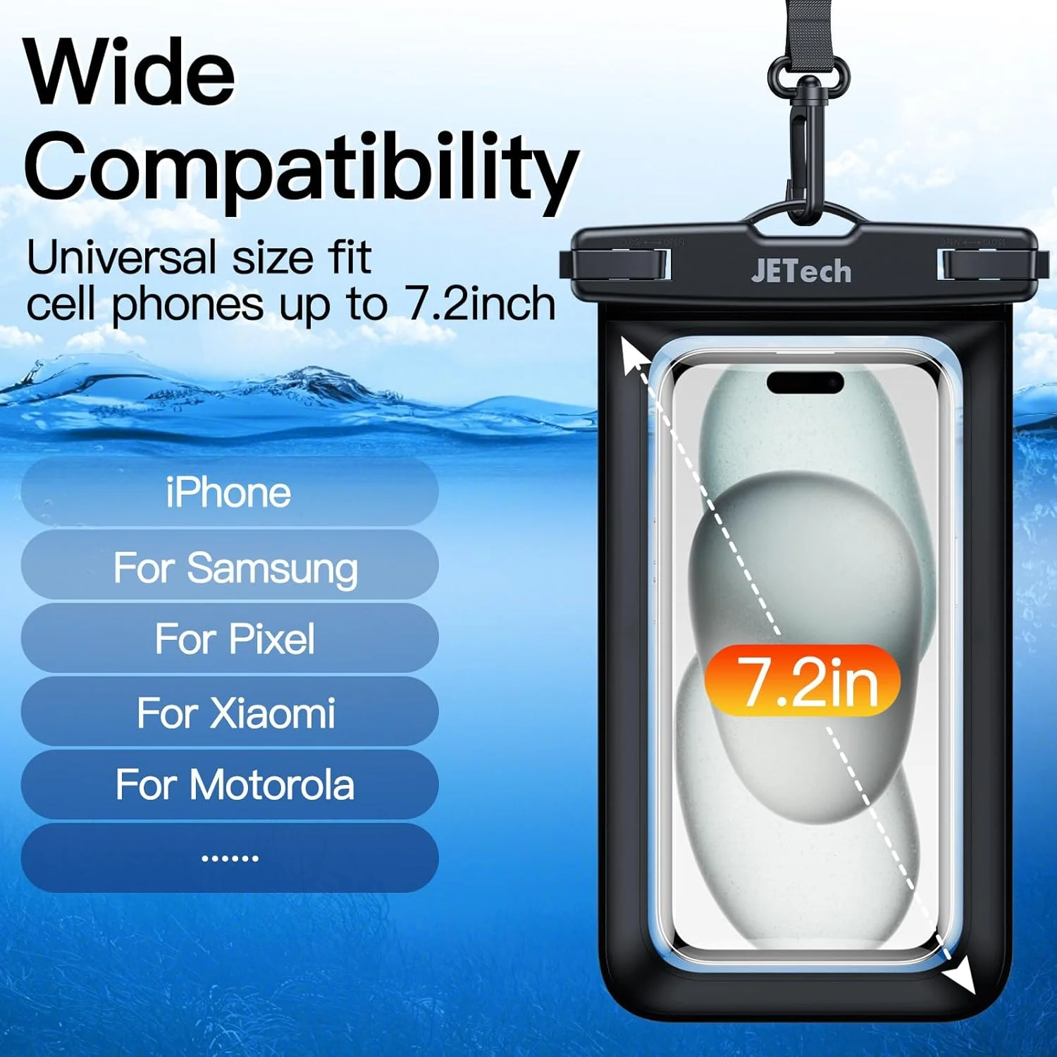 کیف ضد آب گوشی موبایل JETech، بسته 2 عددی، مناسب برای آیفون 17 16e 16 15 14 Air Pro Max Plus، گلکسی S25 S24 Ultra، سری پیکسل 10 و سایر گوشی ها تا 7.2 اینچ، کیف خشک IPX8 (مشکی+مشکی) کیف ضد آب گوشی موبایل JETech، بسته 2 عددی، مناسب برای آیفون 17 16e 16 15 14 Air Pro Max Plus، گلکسی S25 S24 Ultra، سری پیکسل 10 و سایر گوشی ها تا 7.2 اینچ، کیف خشک IPX8 (مشکی+مشکی)