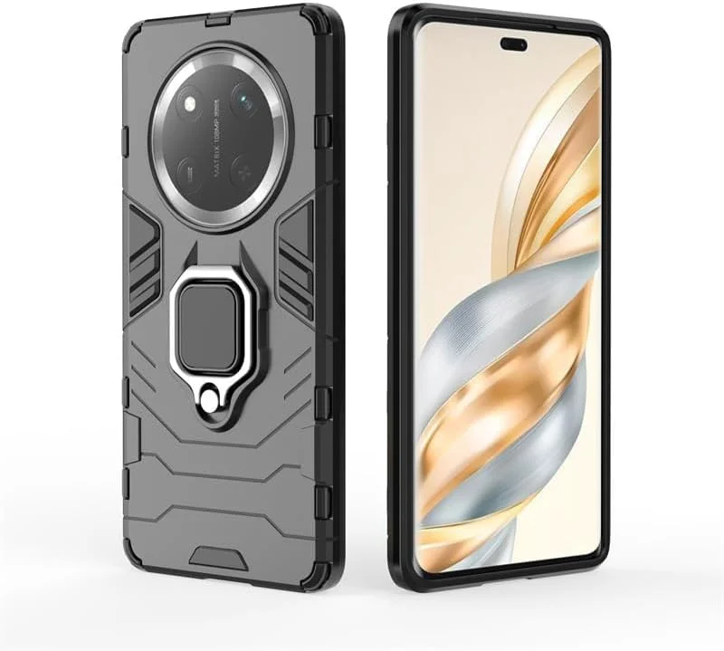 قاب محافظ گوشی آنر X9c 5G، با پایه حلقه ای چرخان 360 درجه، قاب محافظ ضد ضربه نظامی [برای نگهدارنده گوشی موبایل آهنربایی خودرو]، مشکی