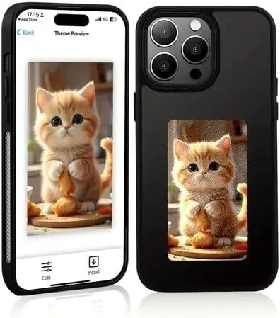 کاور موبایل هوشمند جوهر الکترونیکی NFC برای آیفون 15 پرو مکس - نمایش عکس DIY، صفحه نمایش جوهر الکترونیکی، انتقال NFC، ضد لغزش، ضد ضربه، قاب دیجیتال (مشکی)