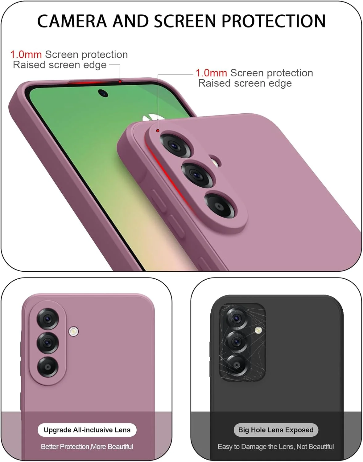 کاور سیلیکونی نرم برای گوشی سامسونگ گلکسی A56 سایز 6.7 اینچ 5G، [محافظت در برابر سقوط در سطح نظامی] [آستر میکروفیبر ضد خش] کاور باریک ضد ضربه برای گلکسی A56 (بنفش صورتی)