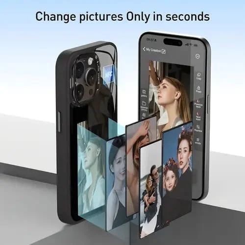 کاور موبایل هوشمند جوهر الکترونیکی NFC برای آیفون 15 پرو مکس - نمایش عکس DIY، صفحه نمایش جوهر الکترونیکی، انتقال NFC، ضد لغزش، ضد ضربه، قاب دیجیتال (مشکی)