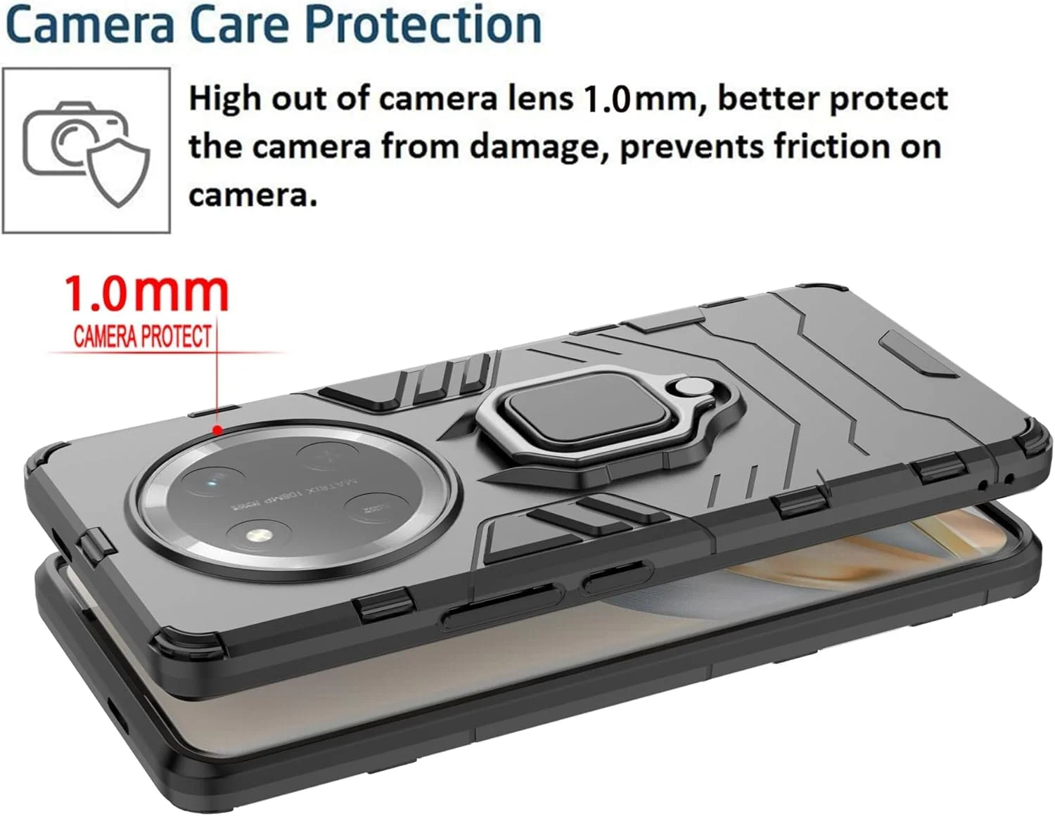 قاب محافظ گوشی آنر X9c 5G، با پایه حلقه ای چرخان 360 درجه، قاب محافظ ضد ضربه نظامی [برای نگهدارنده گوشی موبایل آهنربایی خودرو]، مشکی