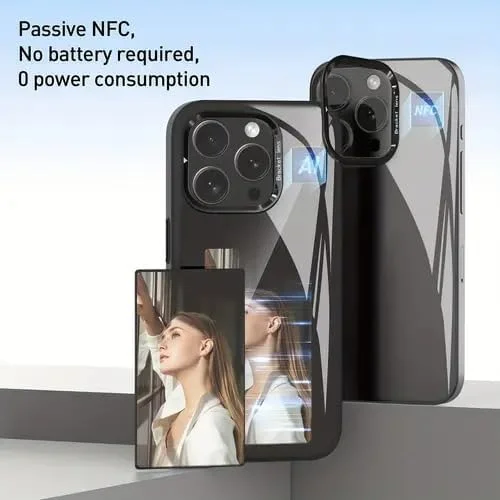 کاور موبایل هوشمند جوهر الکترونیکی NFC برای آیفون 15 پرو مکس - نمایش عکس DIY، صفحه نمایش جوهر الکترونیکی، انتقال NFC، ضد لغزش، ضد ضربه، قاب دیجیتال (مشکی)