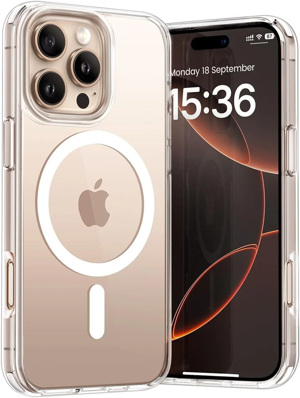 کاور محافظ گوشی آیفون 16 پرو Lamicall Mag Safe [فوق العاده شفاف و ضد زردی] [مقاوم در برابر سقوط در سطح نظامی] مقاوم در برابر خراش، محافظ صفحه نمایش و لنز، مغناطیسی قوی تر، فقط برای کاور آیفون 16 پرو
