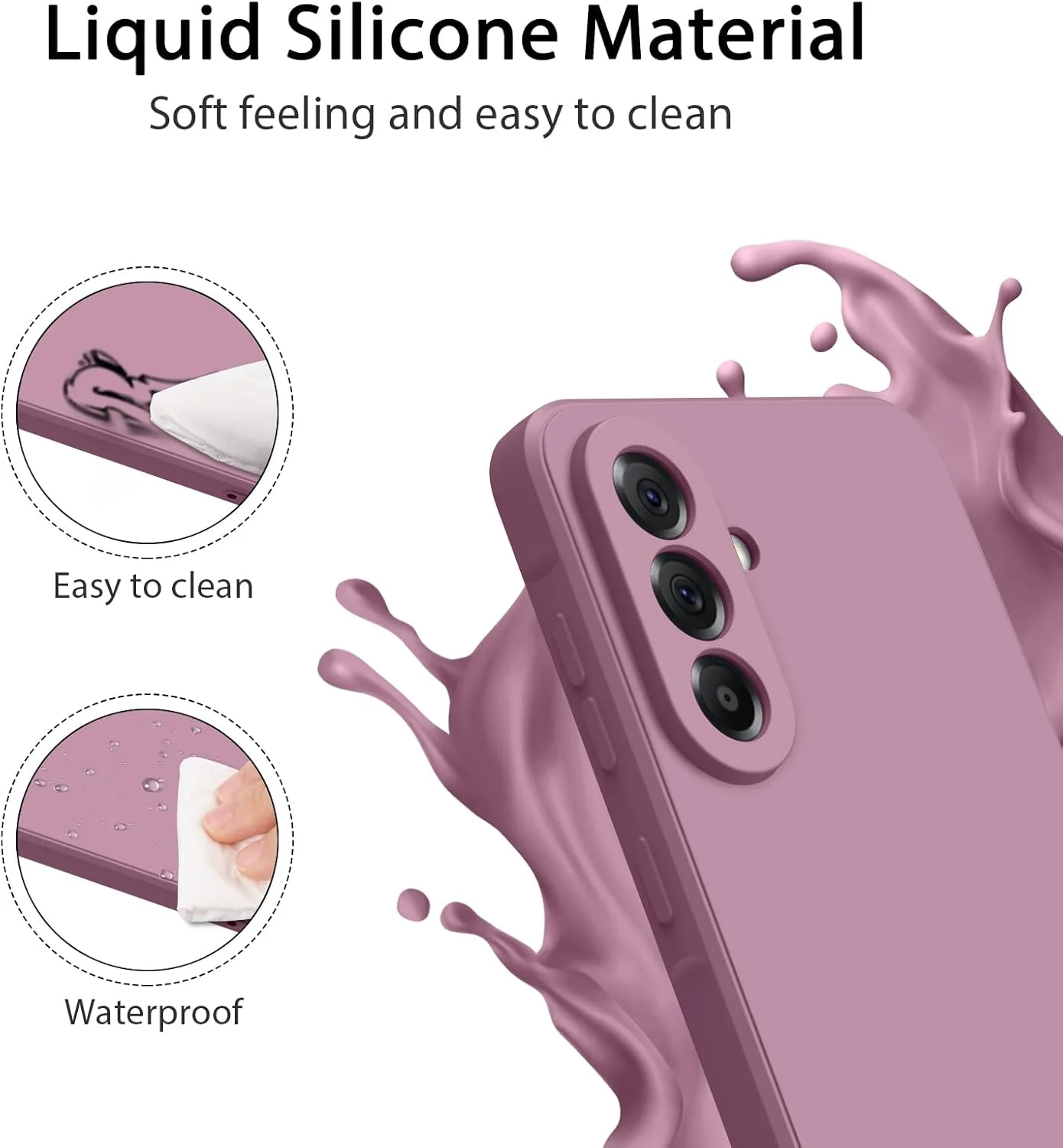 کاور سیلیکونی نرم برای گوشی سامسونگ گلکسی A56 سایز 6.7 اینچ 5G، [محافظت در برابر سقوط در سطح نظامی] [آستر میکروفیبر ضد خش] کاور باریک ضد ضربه برای گلکسی A56 (بنفش صورتی)