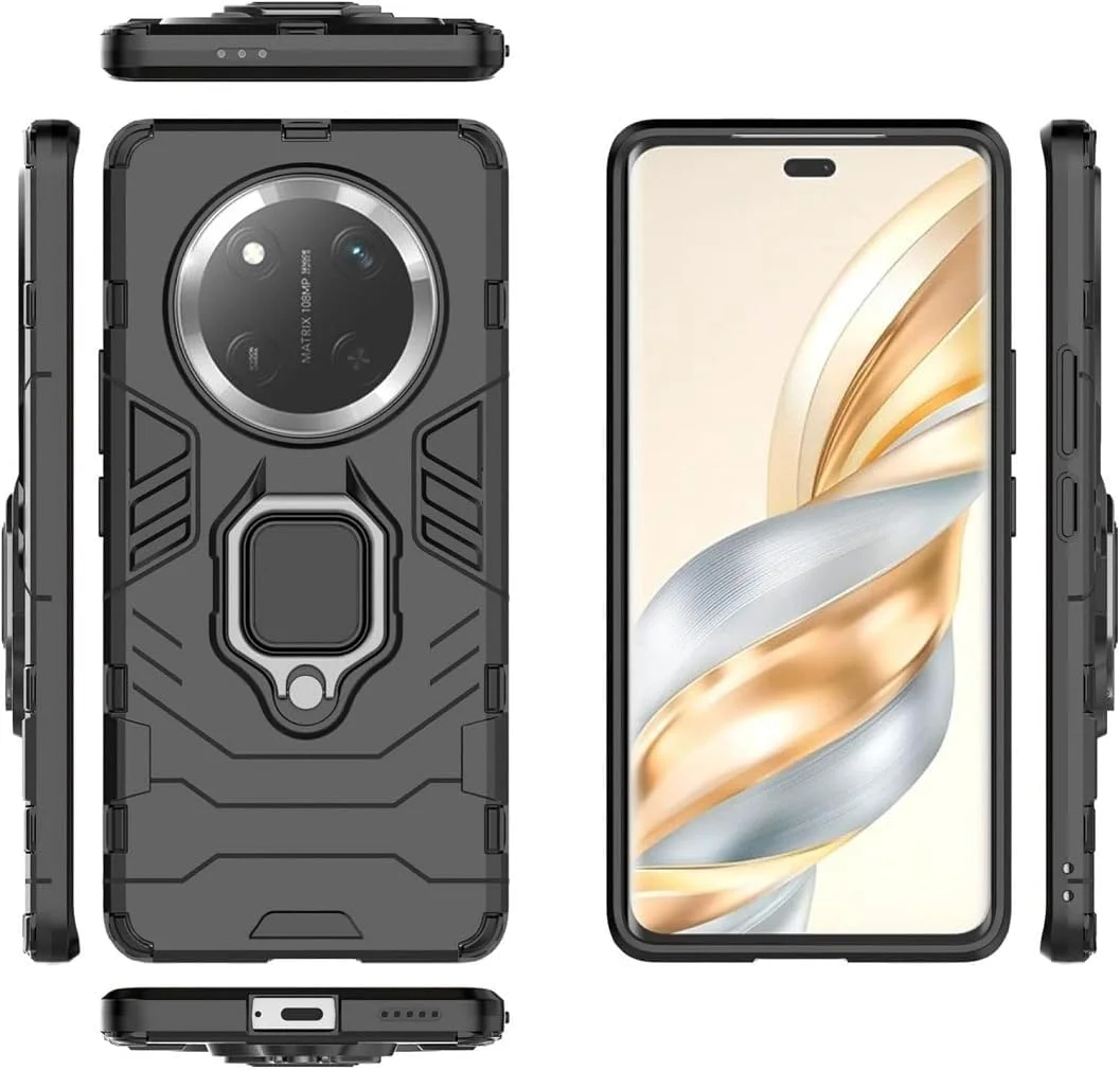 قاب محافظ گوشی آنر X9c 5G، با پایه حلقه ای چرخان 360 درجه، قاب محافظ ضد ضربه نظامی [برای نگهدارنده گوشی موبایل آهنربایی خودرو]، مشکی