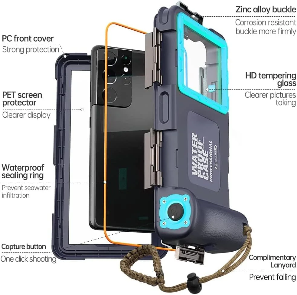 محفظه ضد آب گوشی برای غواصی و اسنورکلینگ Nisso مناسب برای آیفون 16/15/14/13/12/11 پرو مکس مینی Xr/X/Xs و گلکسی S24/S23/S22/S21 الترا پلاس حرفه ای [15 متر/50 فوت]، کاور عکس و فیلم، آبی فیروزه ای
