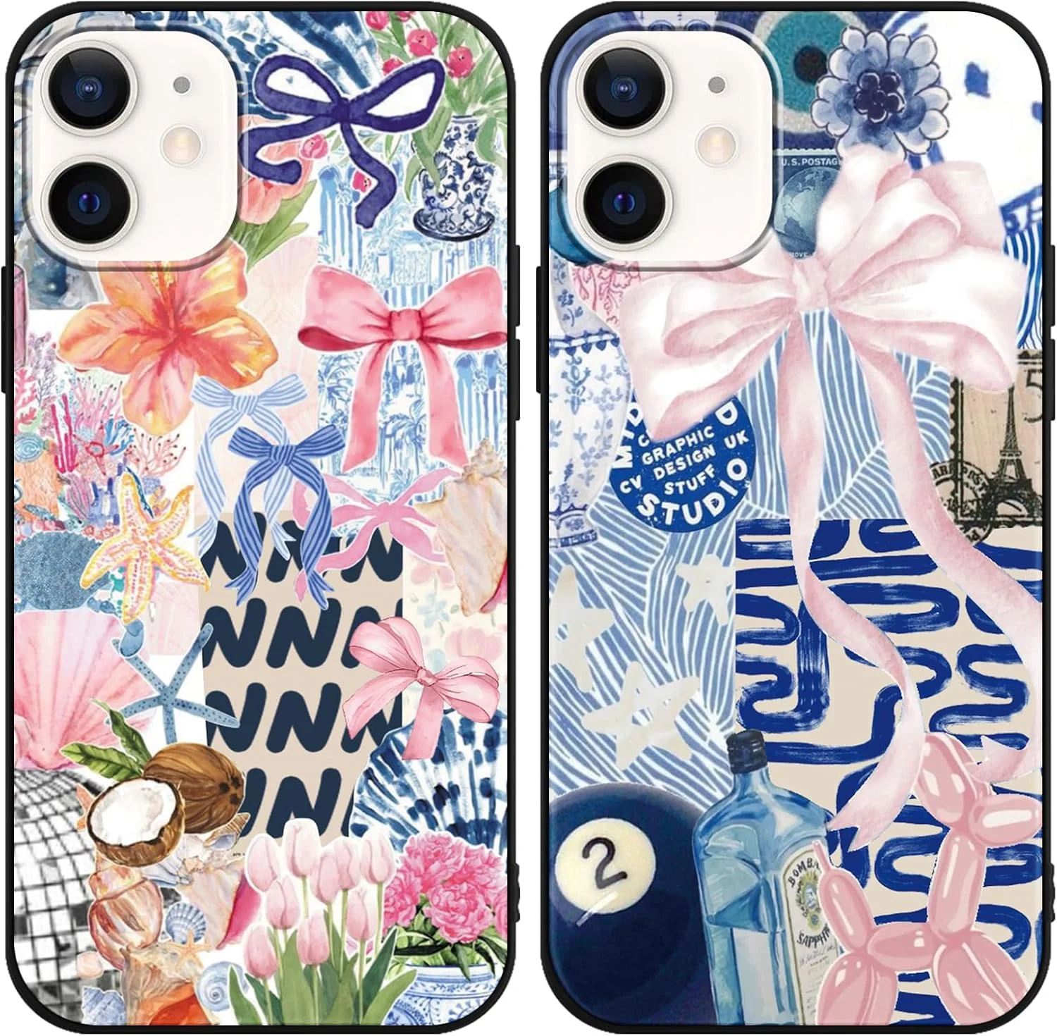 کاور گوشی آیفون 12 / آیفون 12 پرو 6.1 اینچ طرح پاپیون فانتزی دو عددی، طرح دخترانه تابستانی شیک، محافظ نرم و باریک سیلیکونی ضد ضربه، آبی 01