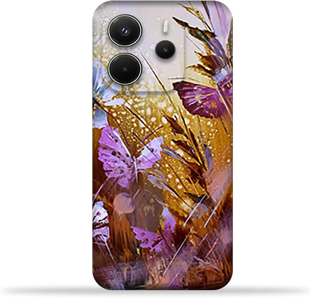 کاور محافظ پشتی گوشی موبایل TPU سازگار با مدل شیائومی ردمی نوت 14 5G با طرح نقاشی رنگ روغن پروانه
