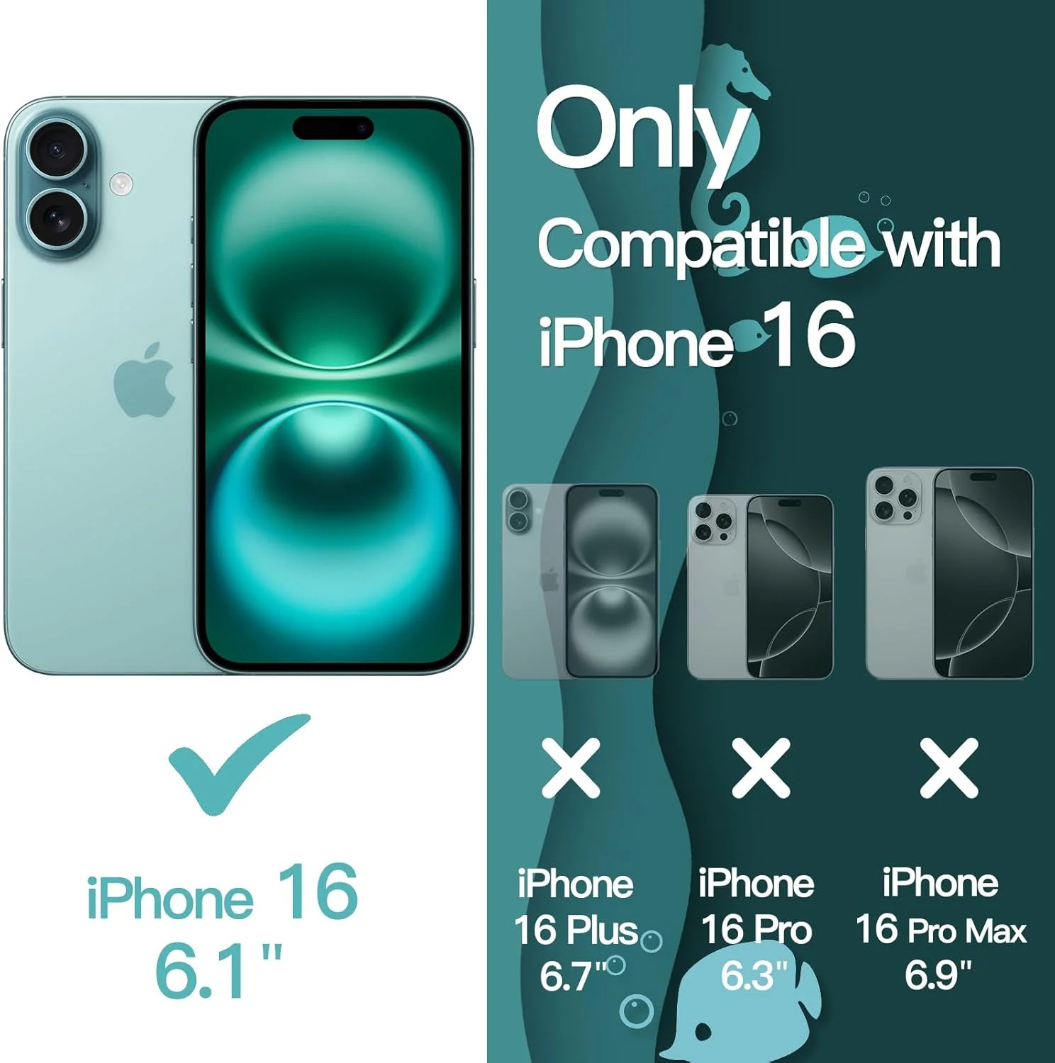 کاور موجی JETech برای آیفون 16 6.1 اینچی، قاب موج‌دار زیبا، کاور ضد ضربه گوشی برای بانوان و دختران، پشت PC سخت شفاف (آبی-سبز)