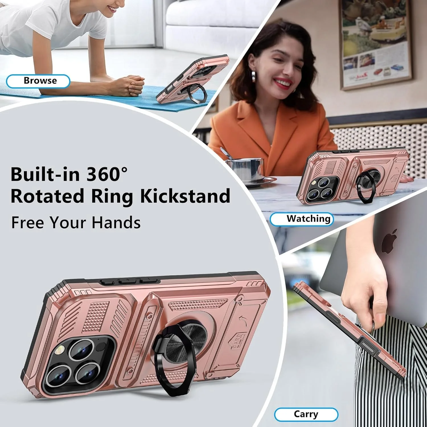 کیف پول کاست ویو مناسب برای آیفون 16 پرو، قاب محافظ سه لایه ضد ضربه با قابلیت نگهداری کارت و استند حلقه ای مغناطیسی 360 درجه، قاب دارای جای کارت مخفی دو لایه، رزگلد کیف پول کاست ویو مناسب برای آیفون 16 پرو، قاب محافظ سه لایه ضد ضربه با قابلیت نگهداری کارت و استند حلقه ای مغناطیسی 360 درجه، قاب دارای جای کارت مخفی دو لایه، رزگلد