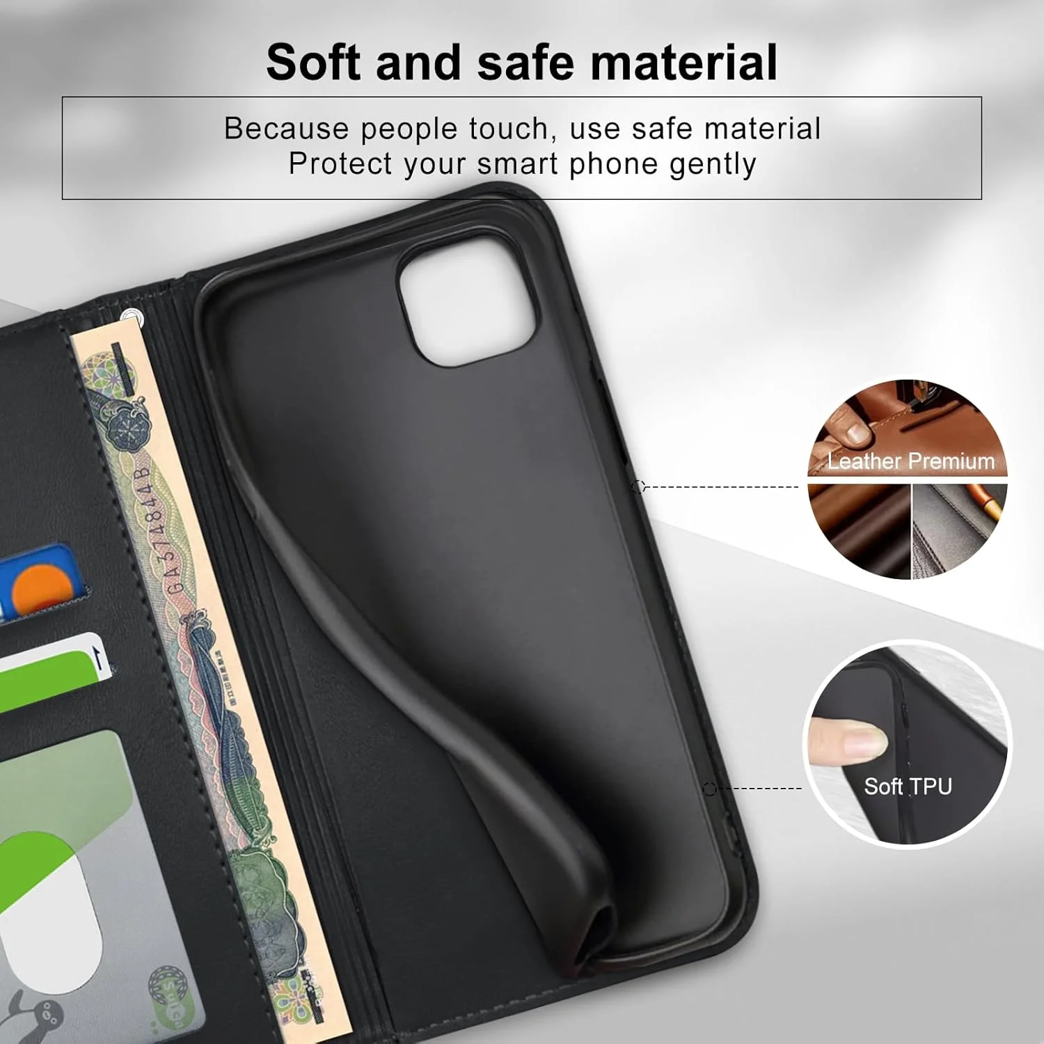 کیف پول چرمی پریمیوم گوشی آیفون 13 مدل bjnosdv، دارای 2 جای کارت، کاور ضد ضربه تاشو با قابلیت استند و جذب مغناطیسی پنهان - مشکی