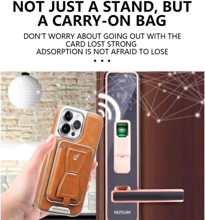 کاور چرمی برای آیفون 16 پرو با نگهدارنده مغناطیسی بی سیم مقاوم و جای کارت (آیفون 16 پرو)