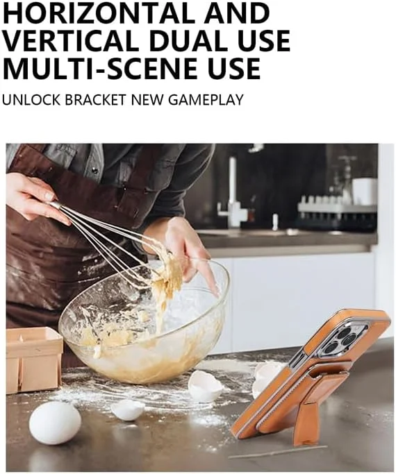 کاور چرمی برای آیفون 16 پرو با نگهدارنده مغناطیسی بی سیم مقاوم و جای کارت (آیفون 16 پرو)