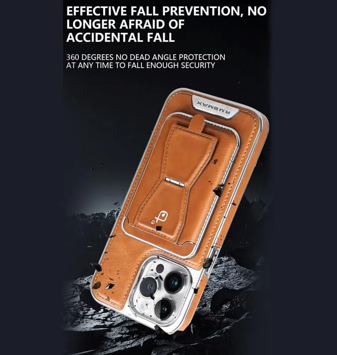 کاور چرمی برای آیفون 16 پرو با نگهدارنده مغناطیسی بی سیم مقاوم و جای کارت (آیفون 16 پرو)