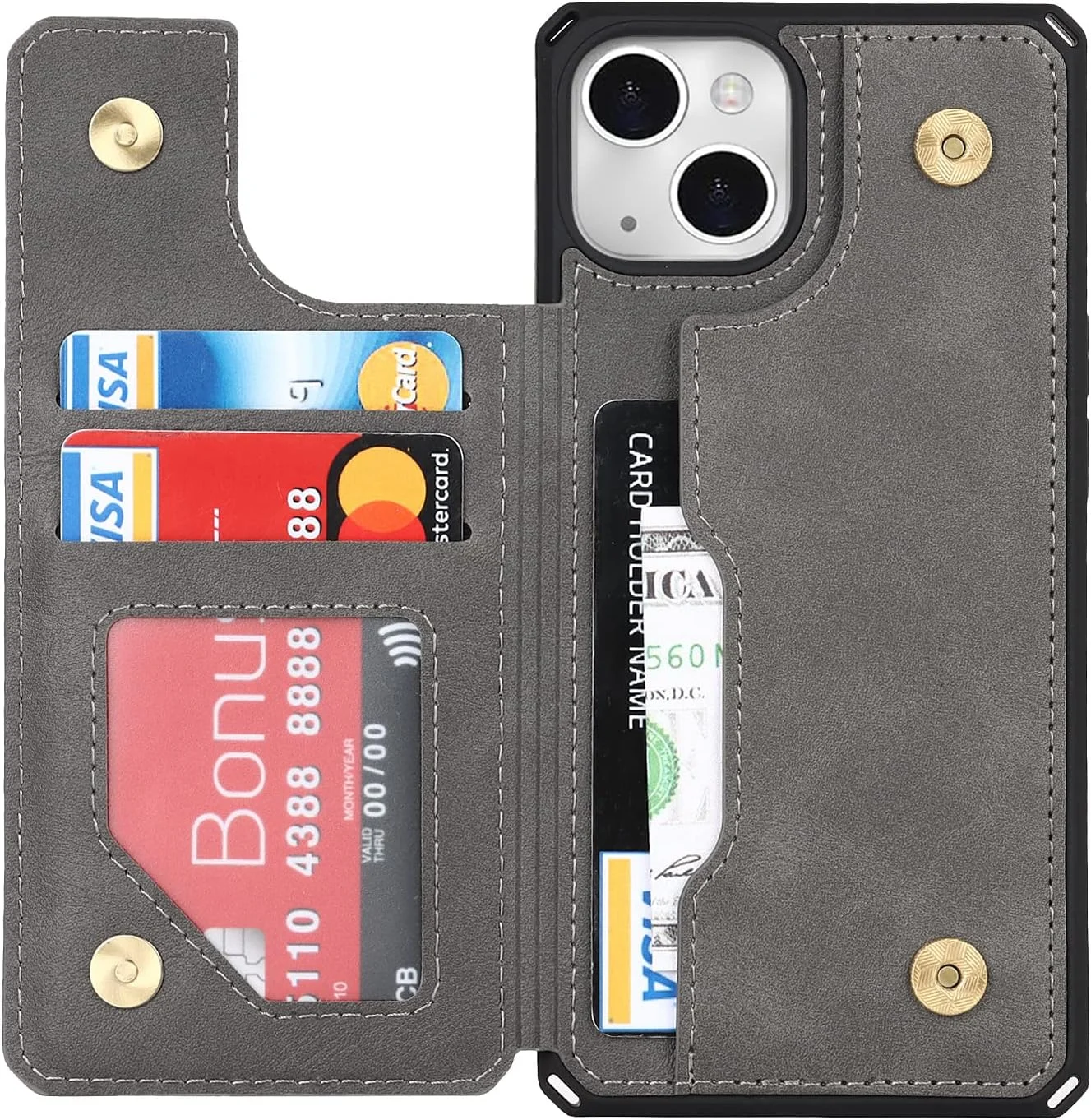 کاور گوشی آیفون 11 مدل کیف پول دار [دارای 4 جای کارت] [همراه با بند آویز] جلد چرمی PU ضد ضربه برای آیفون 11 - خاکستری