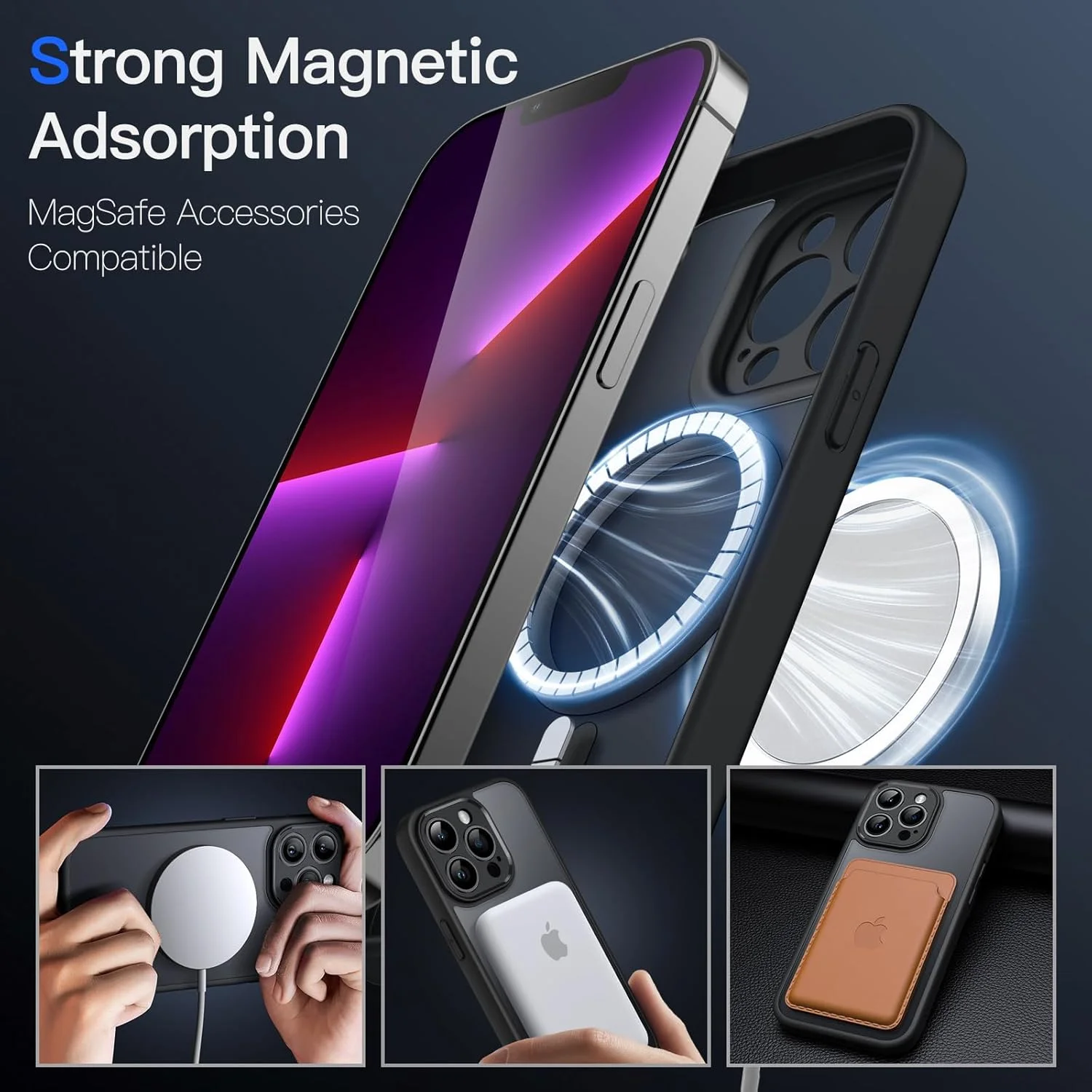 کاور آهنربایی JETech برای آیفون 13 پرو مکس 6.7 اینچی، سازگار با MagSafe، محافظ کامل لنز دوربین پشتی مات نیمه شفاف، کاور باریک و ضد ضربه گوشی (مشکی)