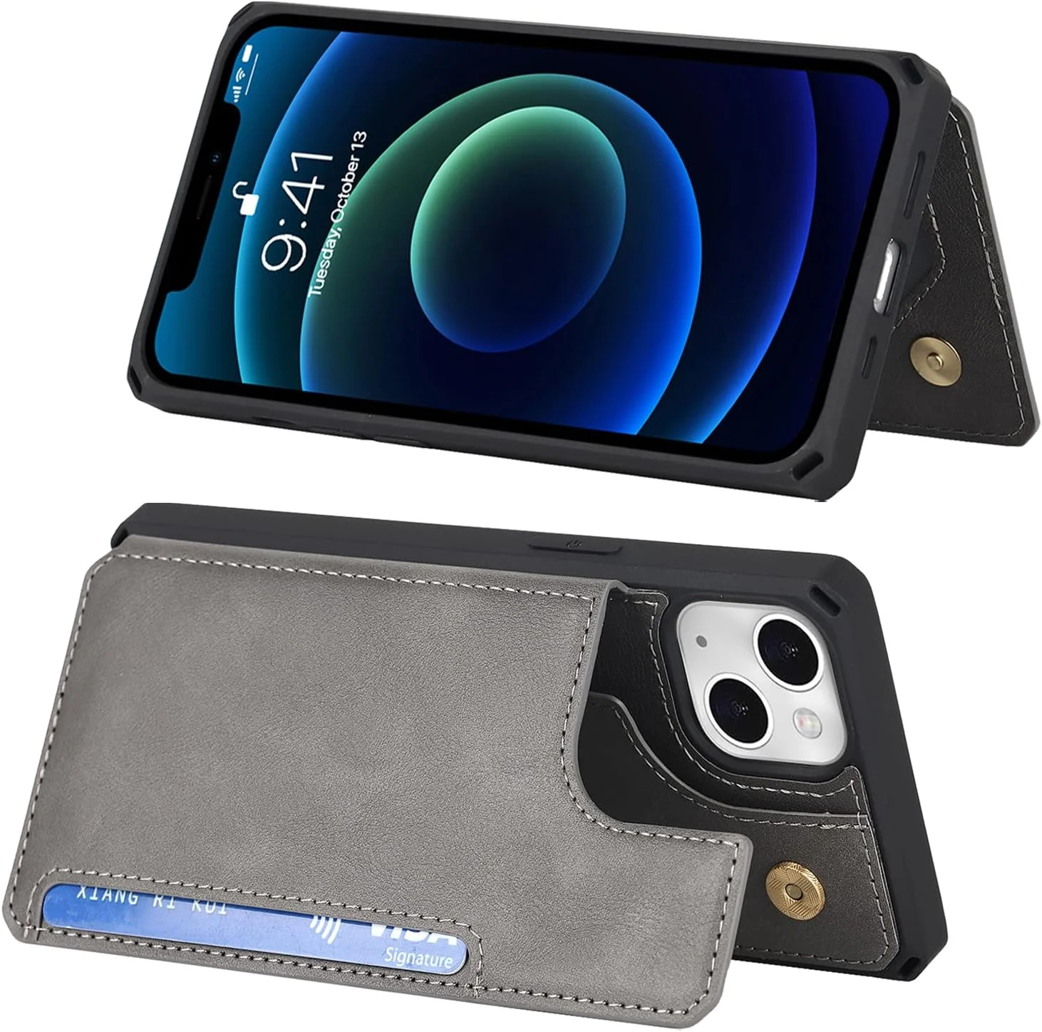 کاور گوشی آیفون 11 مدل کیف پول دار [دارای 4 جای کارت] [همراه با بند آویز] جلد چرمی PU ضد ضربه برای آیفون 11 - خاکستری