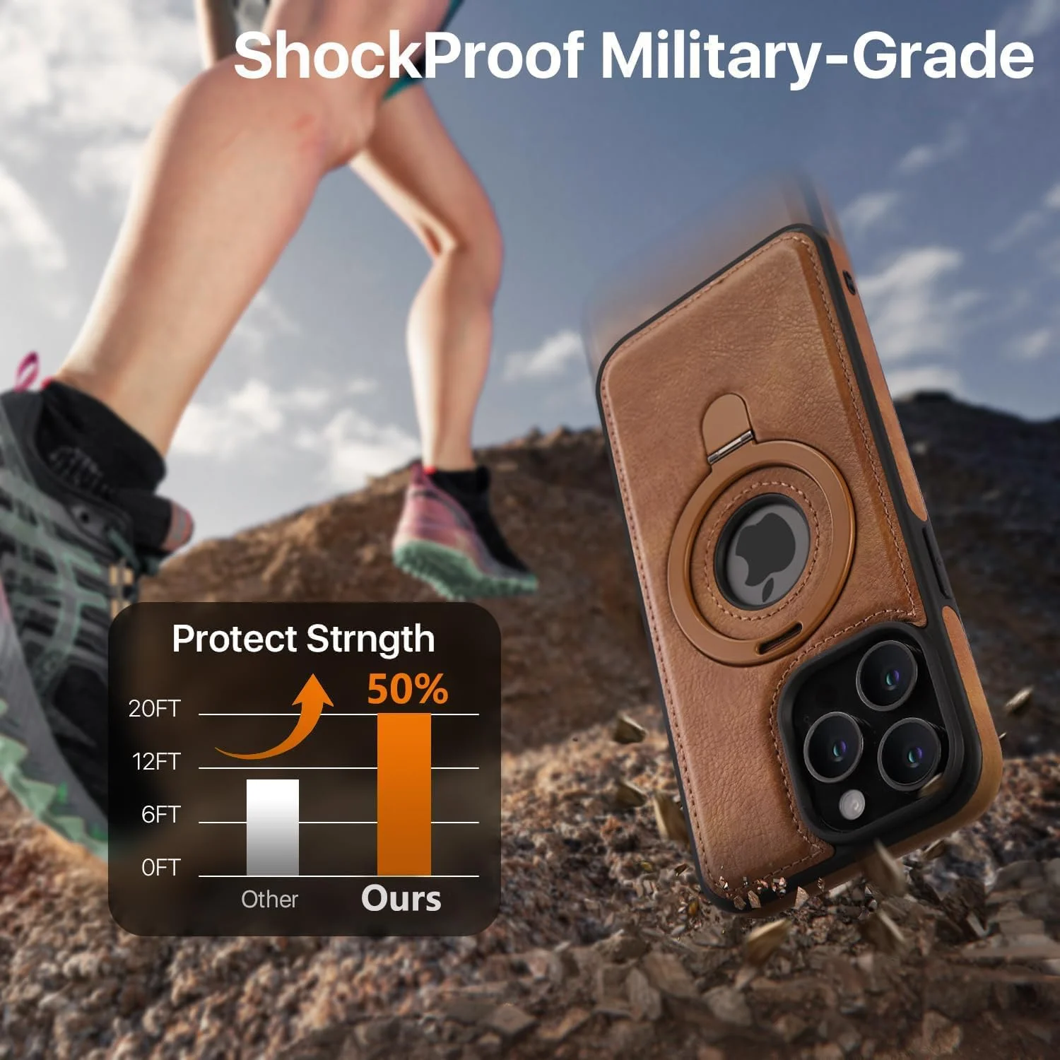 قاب چرمی مغناطیسی، محافظت در برابر سقوط در سطح نظامی، قاب پشتی باریک با پایه قابل تنظیم، سازگار با Magsafe، قاب تلفن باریک با پایه، قهوه ای (15 Pro Max)