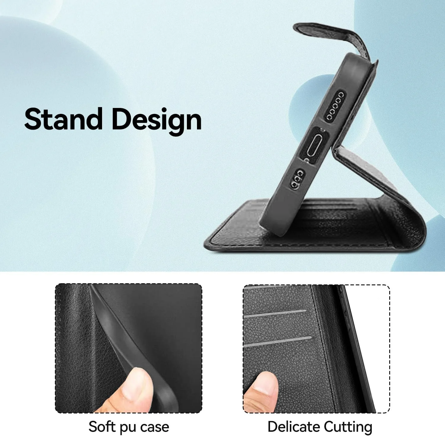 کیف پول چرمی T Tersely مناسب برای گوشی سامسونگ گلکسی A16 (2024)، کاور محافظ مغناطیسی تاشو با قابلیت استند و جای کارت - مشکی